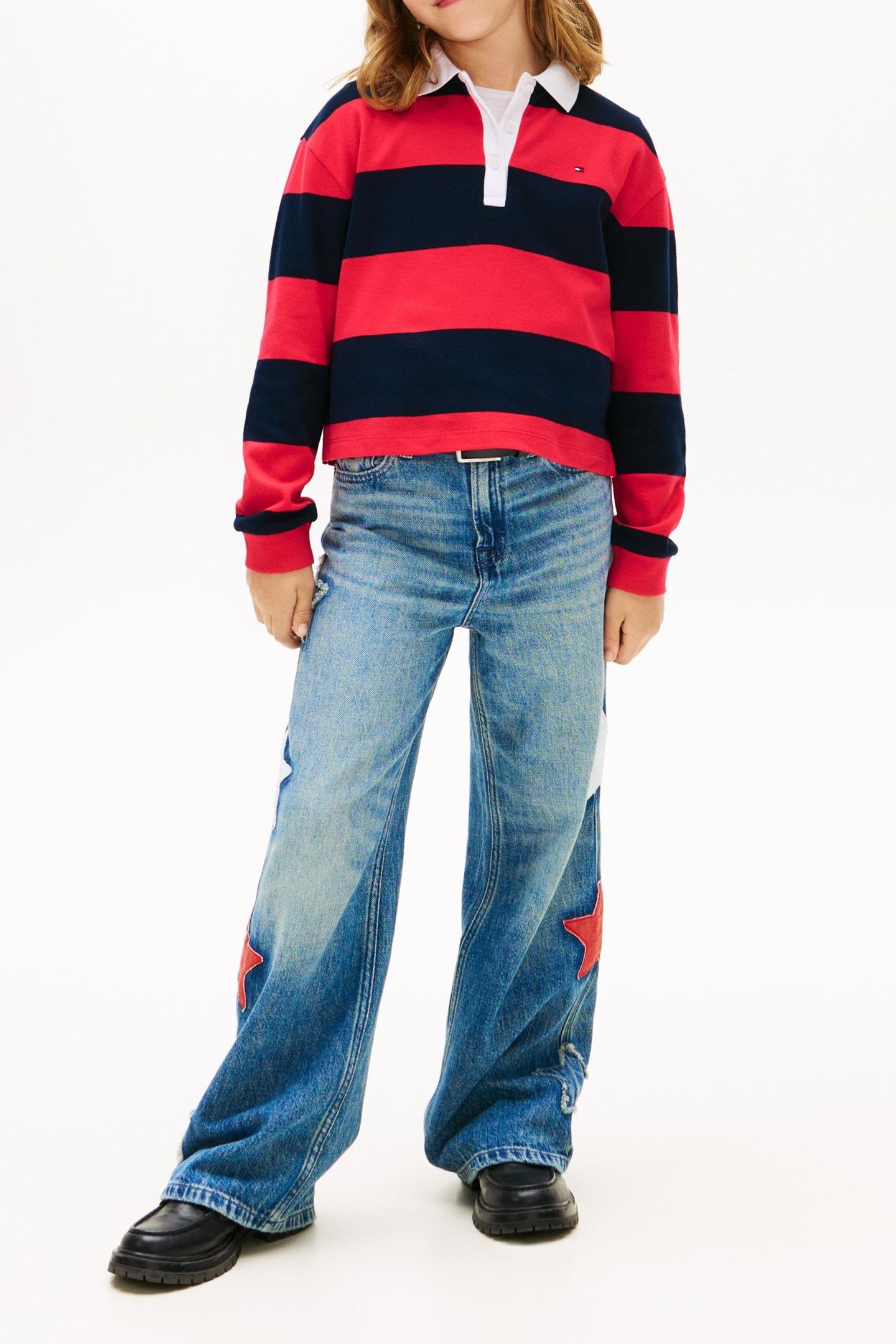 GIRLS STRIPE POLO L/S DARK NIGHT NAVY STRIPES 1