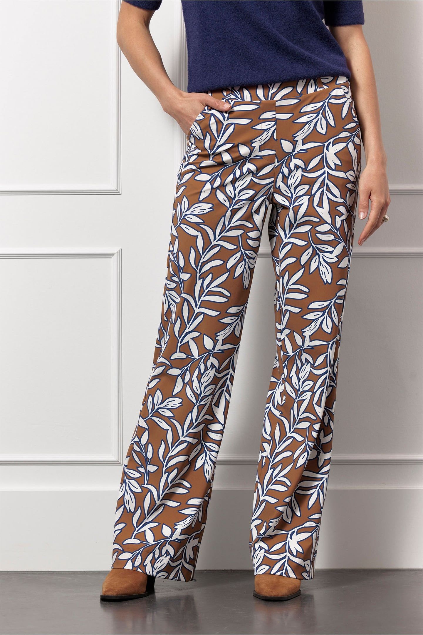 MARILON LEAVES TROUSERS CARAMEL/INK BLUE 1