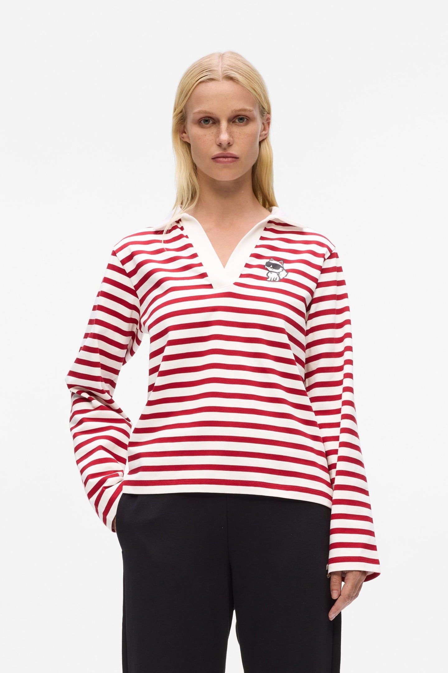 IKON SKETCH STRIPE LONGSLEEVE POLO SCARLET SAGE-CREAM 1