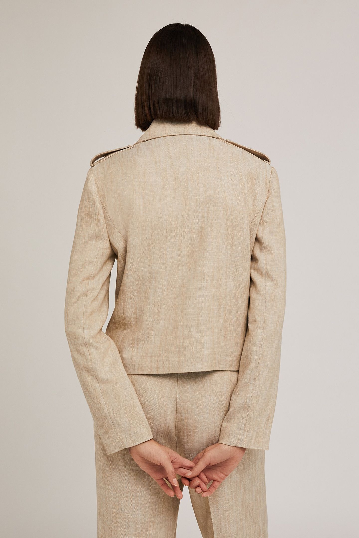 POLYVISCOSE DOUBLE-BREASTED SHORT JACKET BEIGE 2