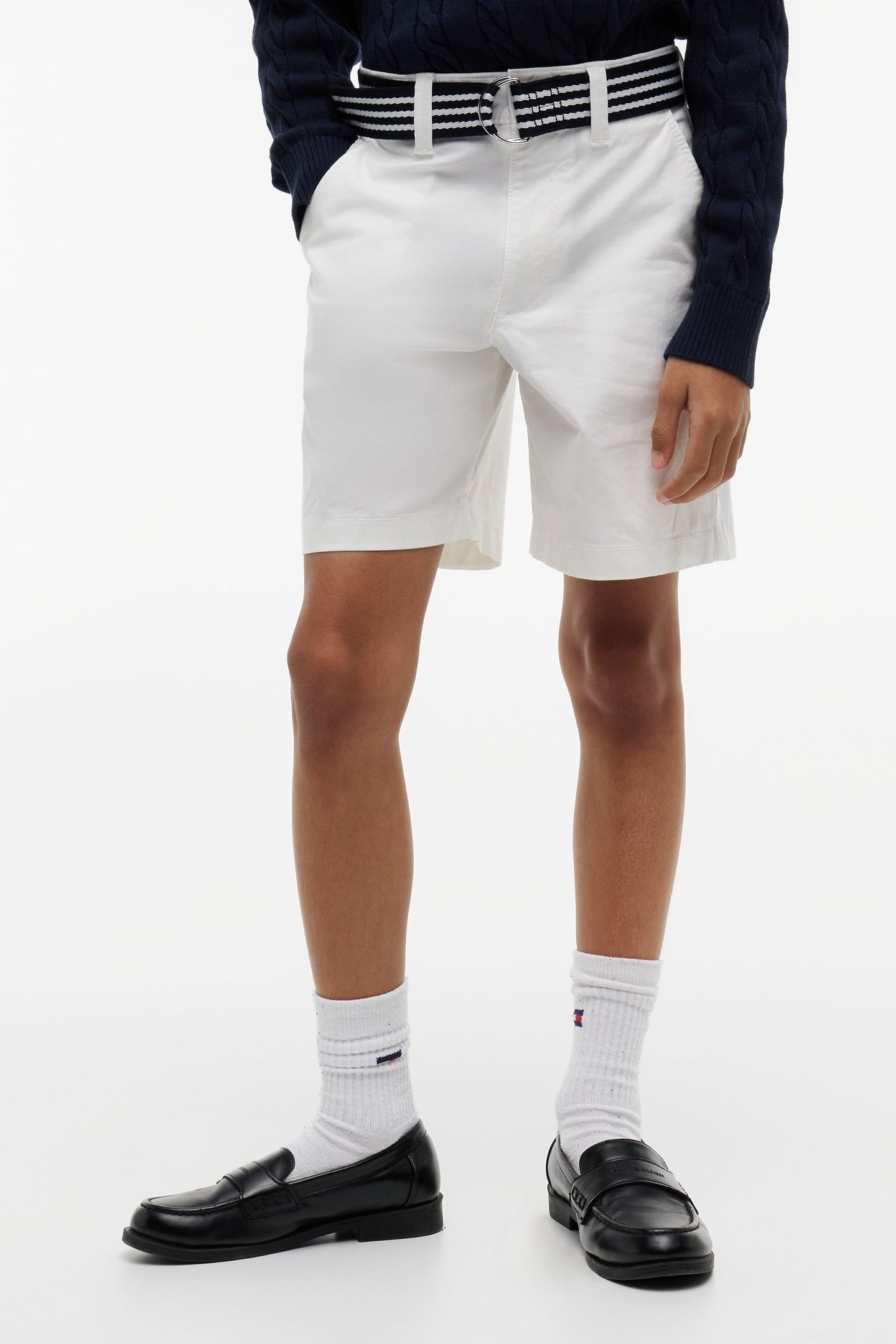 BOYS BAGGY CHINO BELTED SHORTS WHITE 1