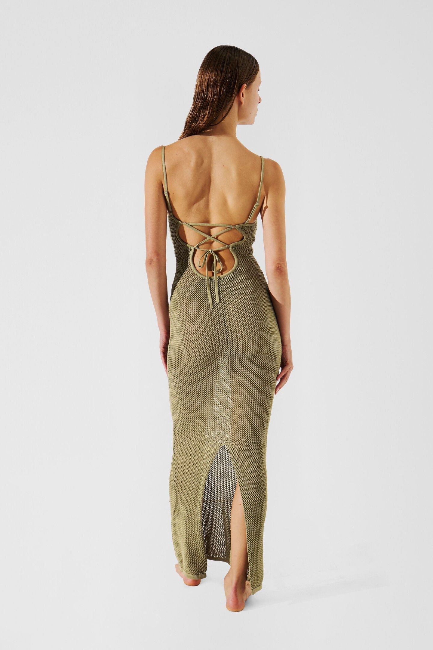 CROCHET MAXI BEACH DRESS OIL GREEN 2