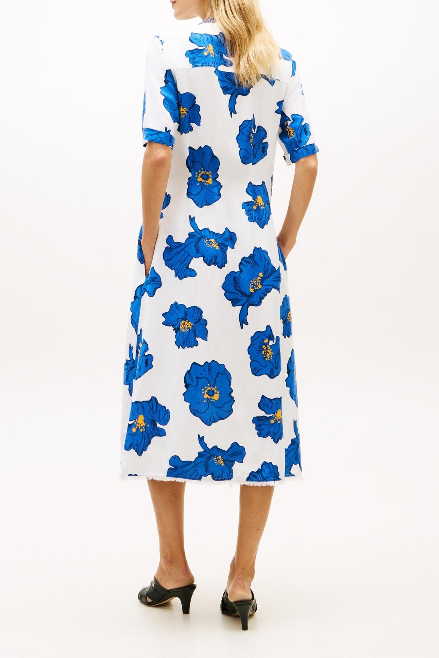 FRAYED VIS/LINEN SS POPPY PRINT SPACED IVORY/BLUE ORBIT 2