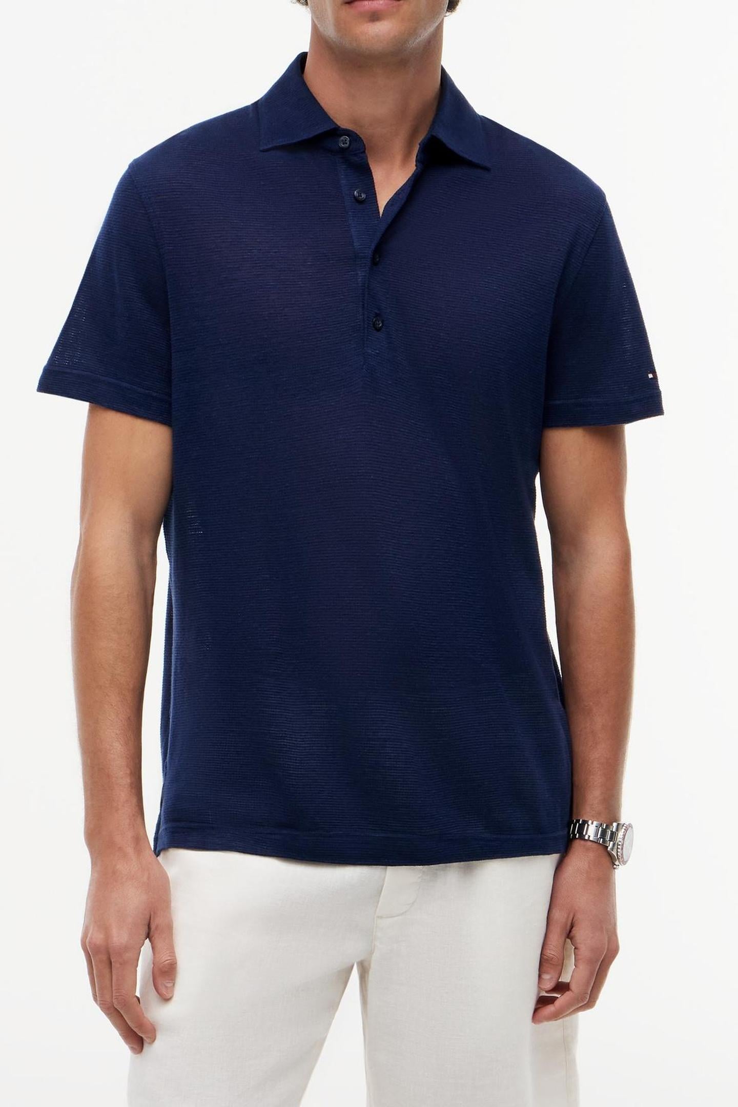 DC SPREAD COLLAR LINEN POLO NAVY IRIS 1