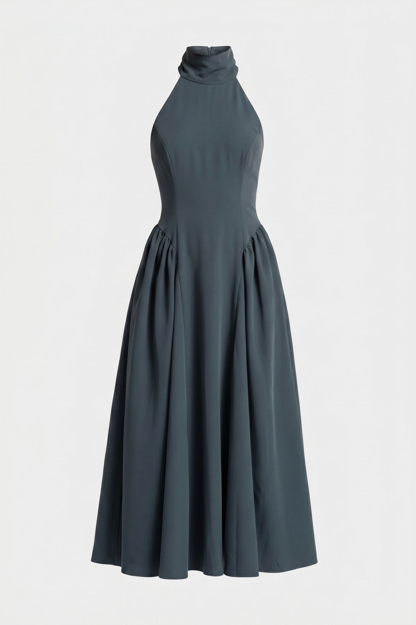 TIE NECK GATHERED MIDI DRESS TEAL 3