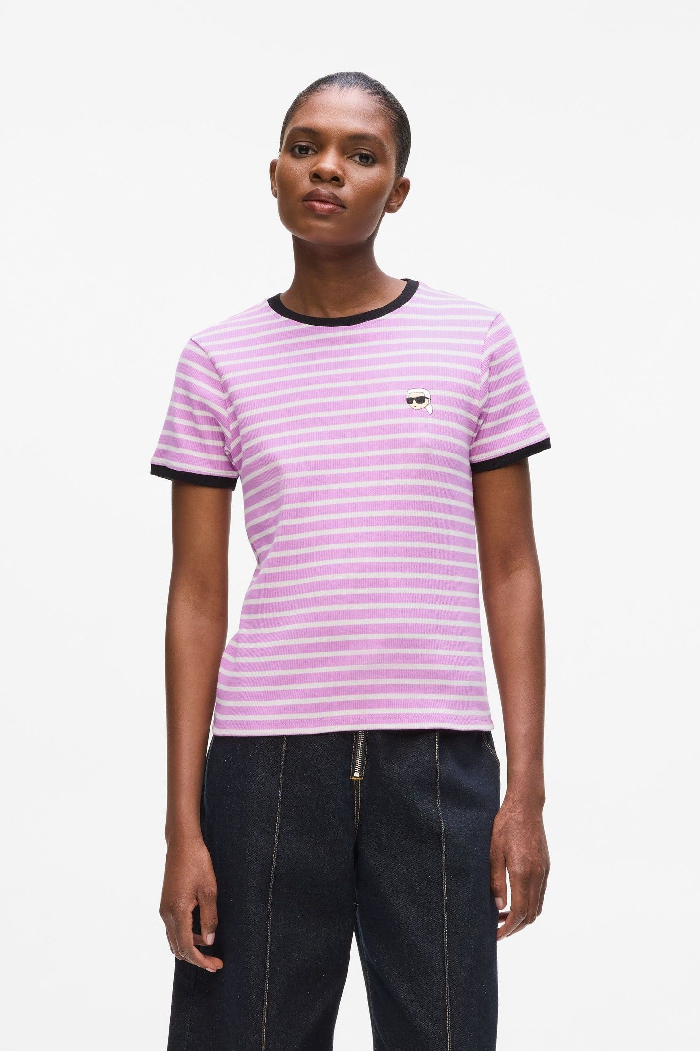IKON PATCH STRIPED RIB TSHIRT OPERAMAUVE-CANNOLI 1