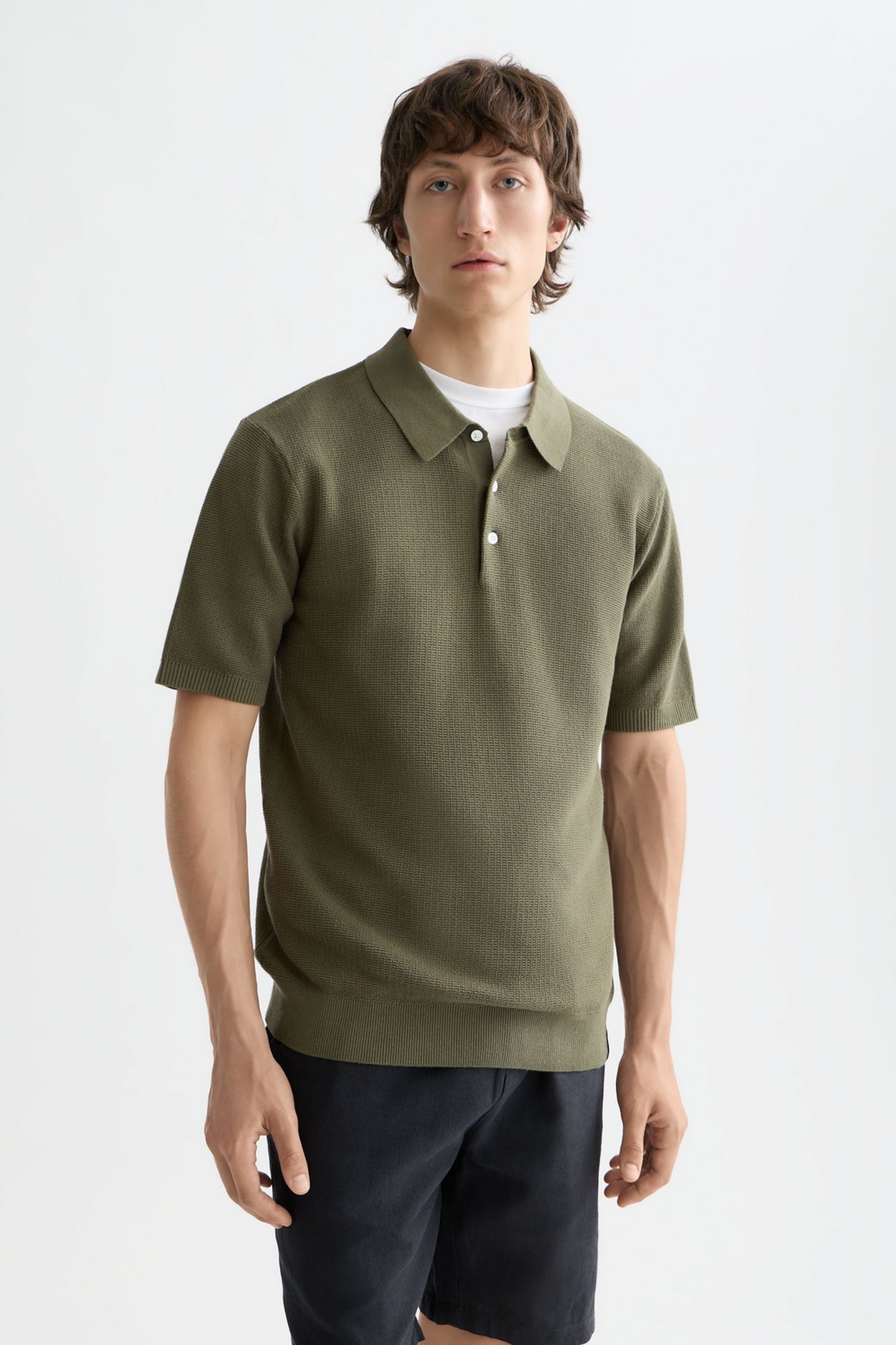 STRUCTURED KNITTED REGULAR-FIT POLO OLIVE NIGHT 1