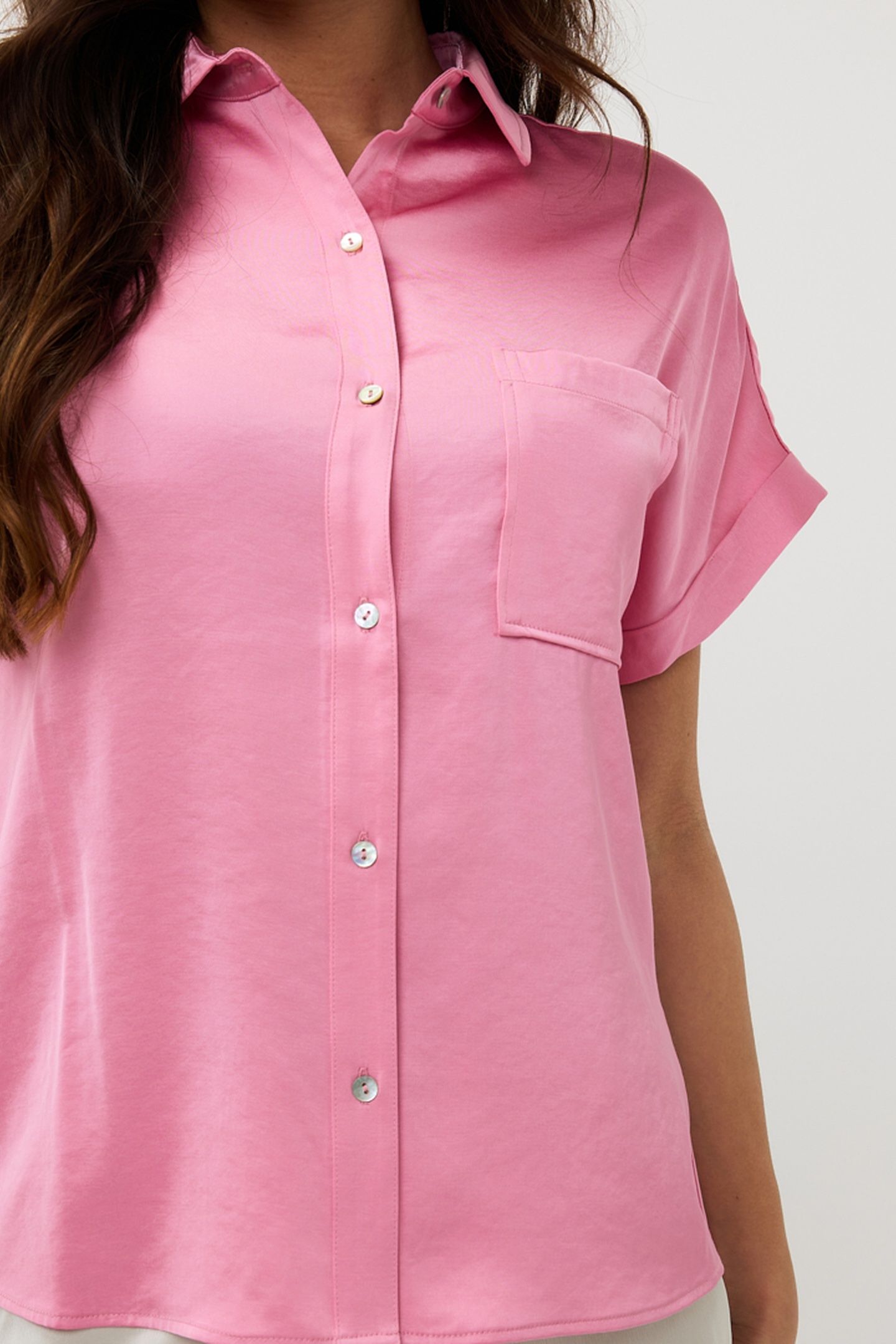 BLOUSE S/SLVE POCKET SATIN LOOK ROSE 6