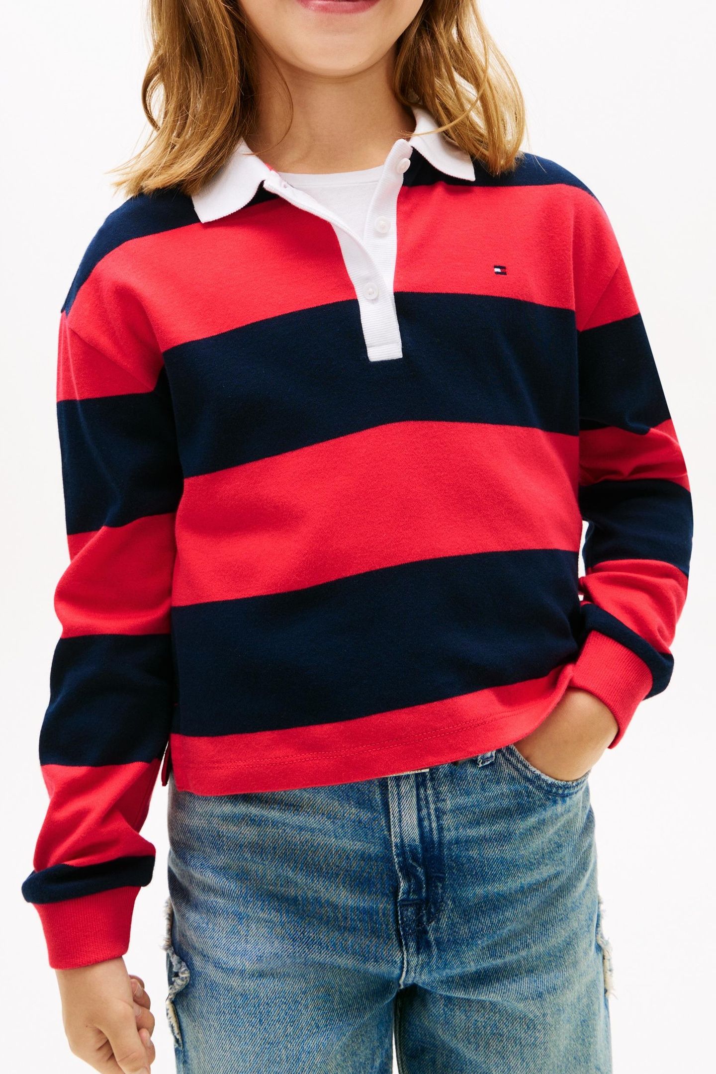 GIRLS STRIPE POLO L/S DARK NIGHT NAVY STRIPES 3