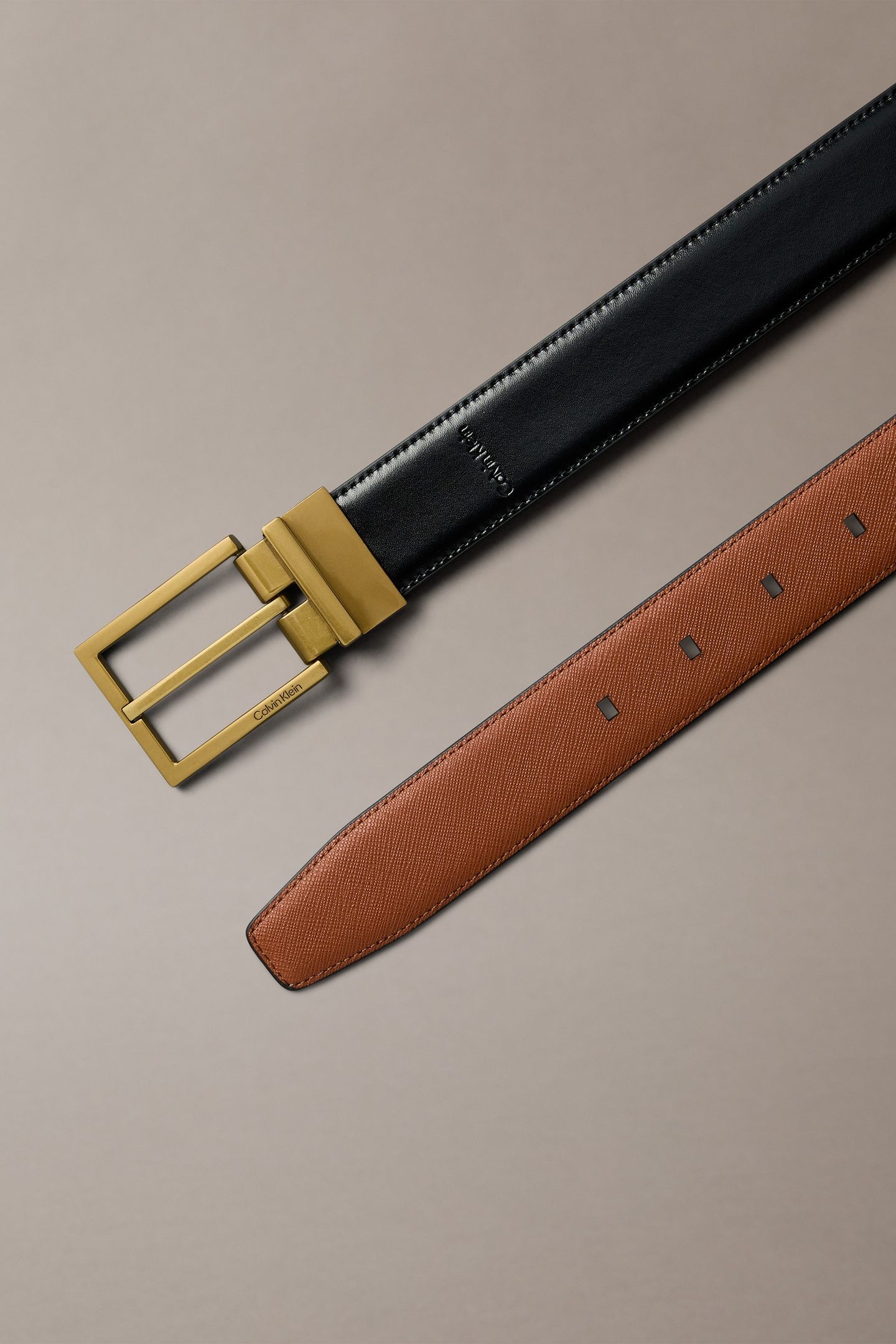 SQUARE BUCKLE SMOOTH BELT BLACK/COGNAC/OLD GOLD 3