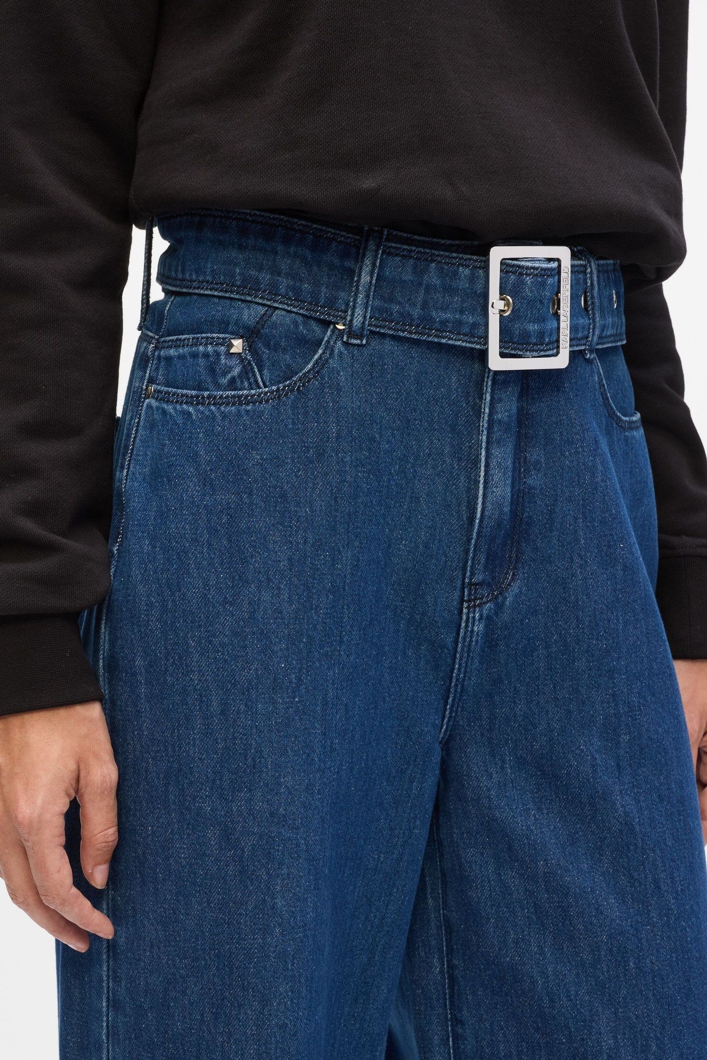 BELTED WIDE LEG DENIM PANTS DARK BLUE 3
