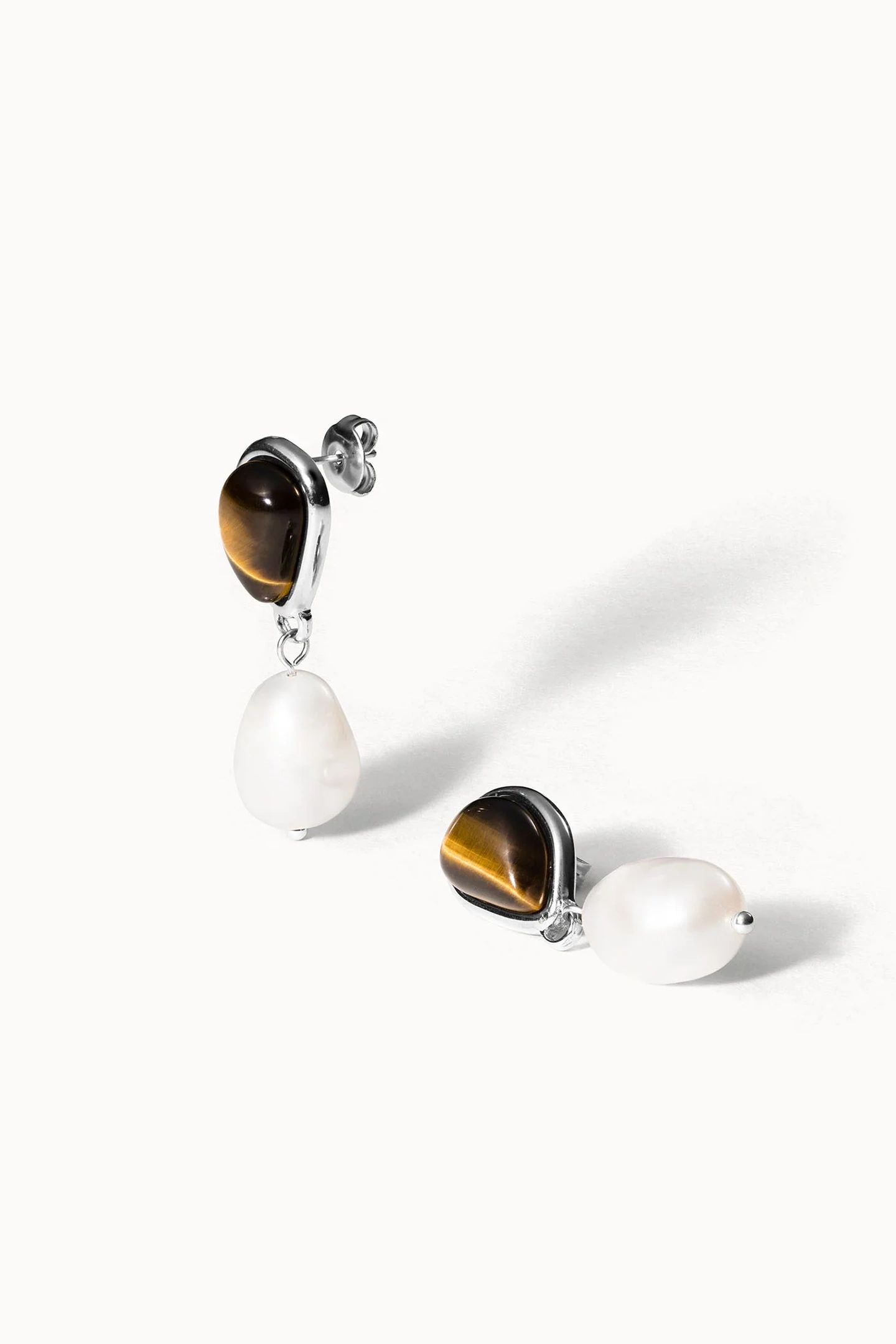 TIGER'S EYE PEARL PERLENOHRRINGE SILVER 2