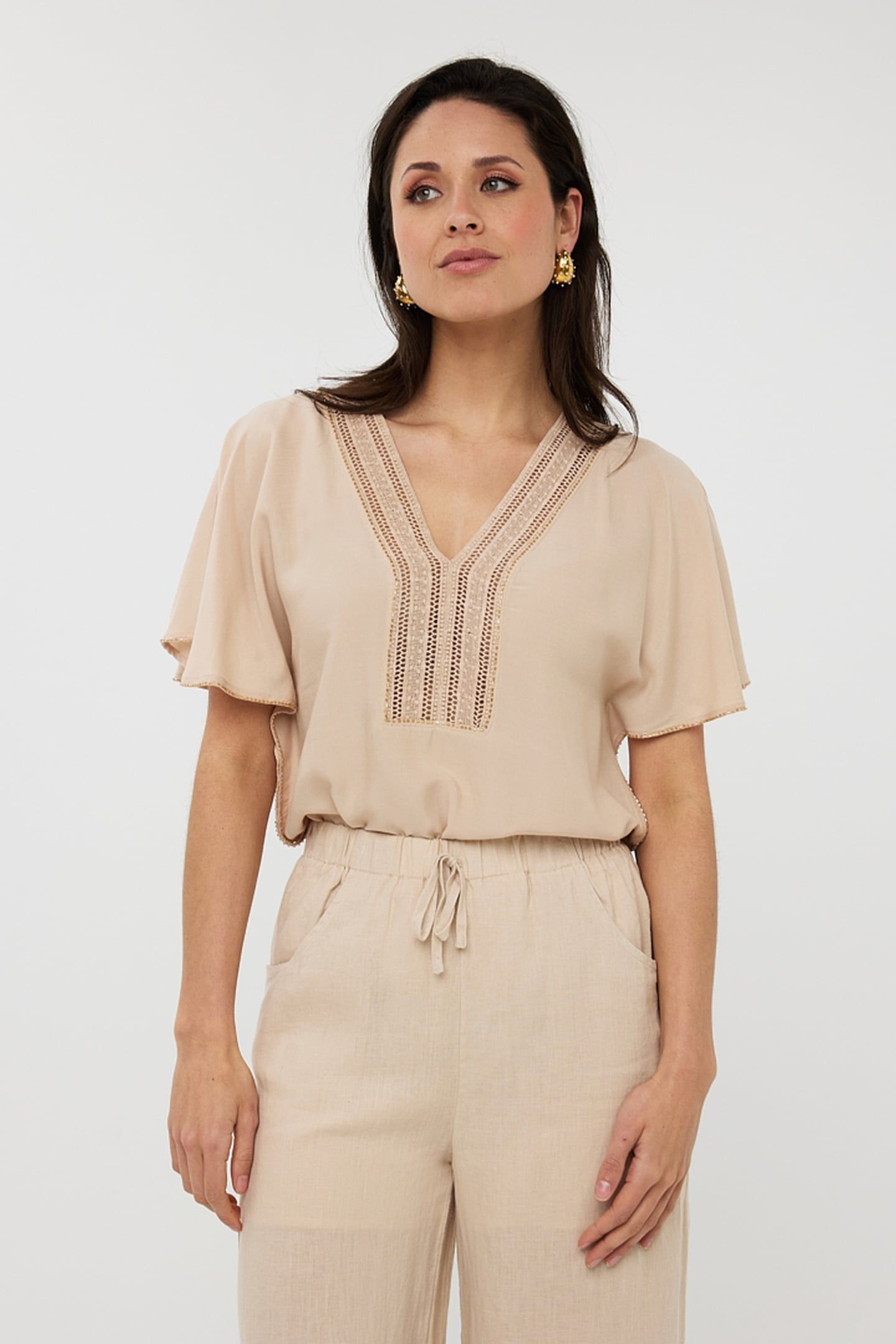 BLOUSE EMBELLISHED SAND 2