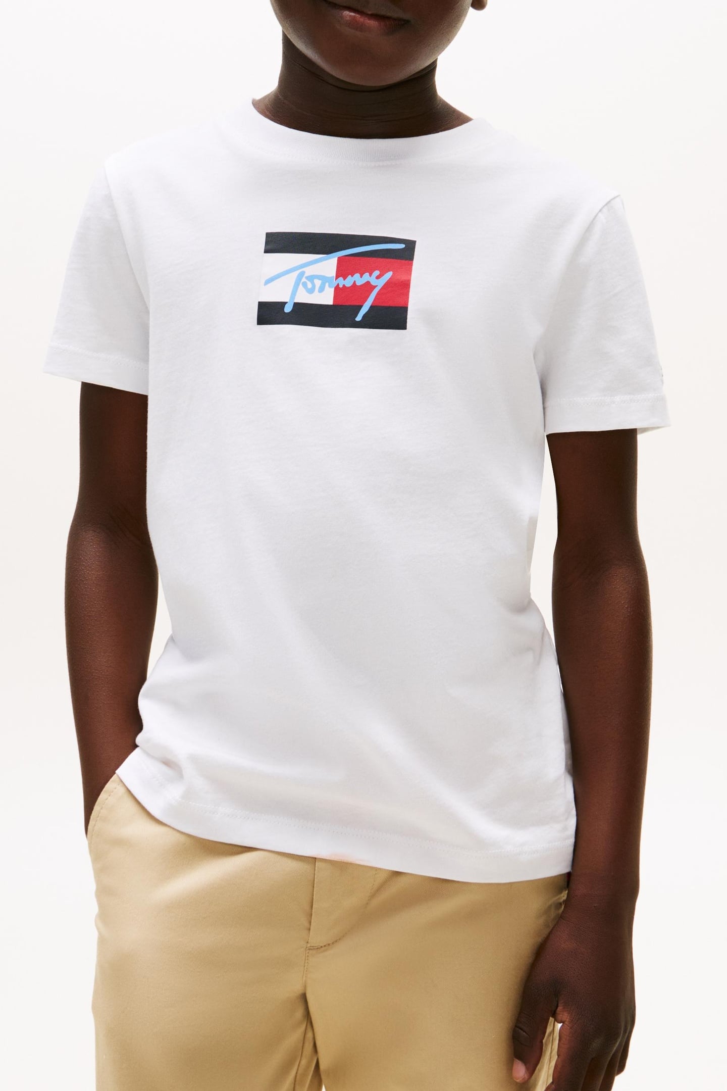 BOYS TOMMY SCRIPT FLAG SWEATER WHITE 1
