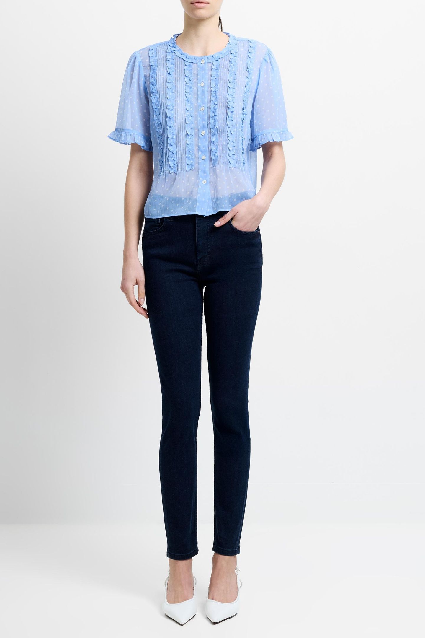 POLKA S/S RUFFLE TOP CORNFLOWER/WHT 3