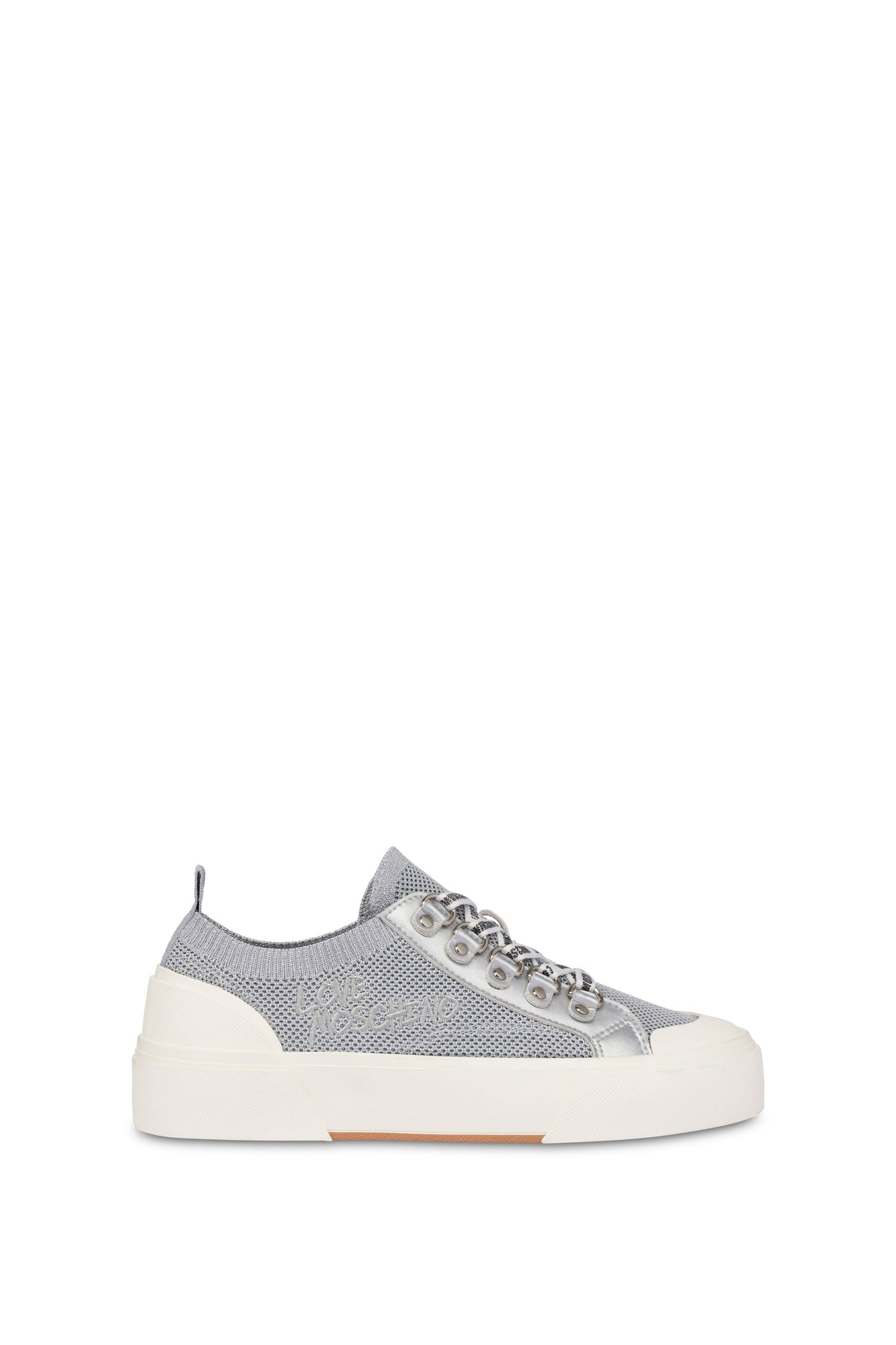 SNEAKERS IN SOCK AND LAMINATED CALFSKIN SILVER 1