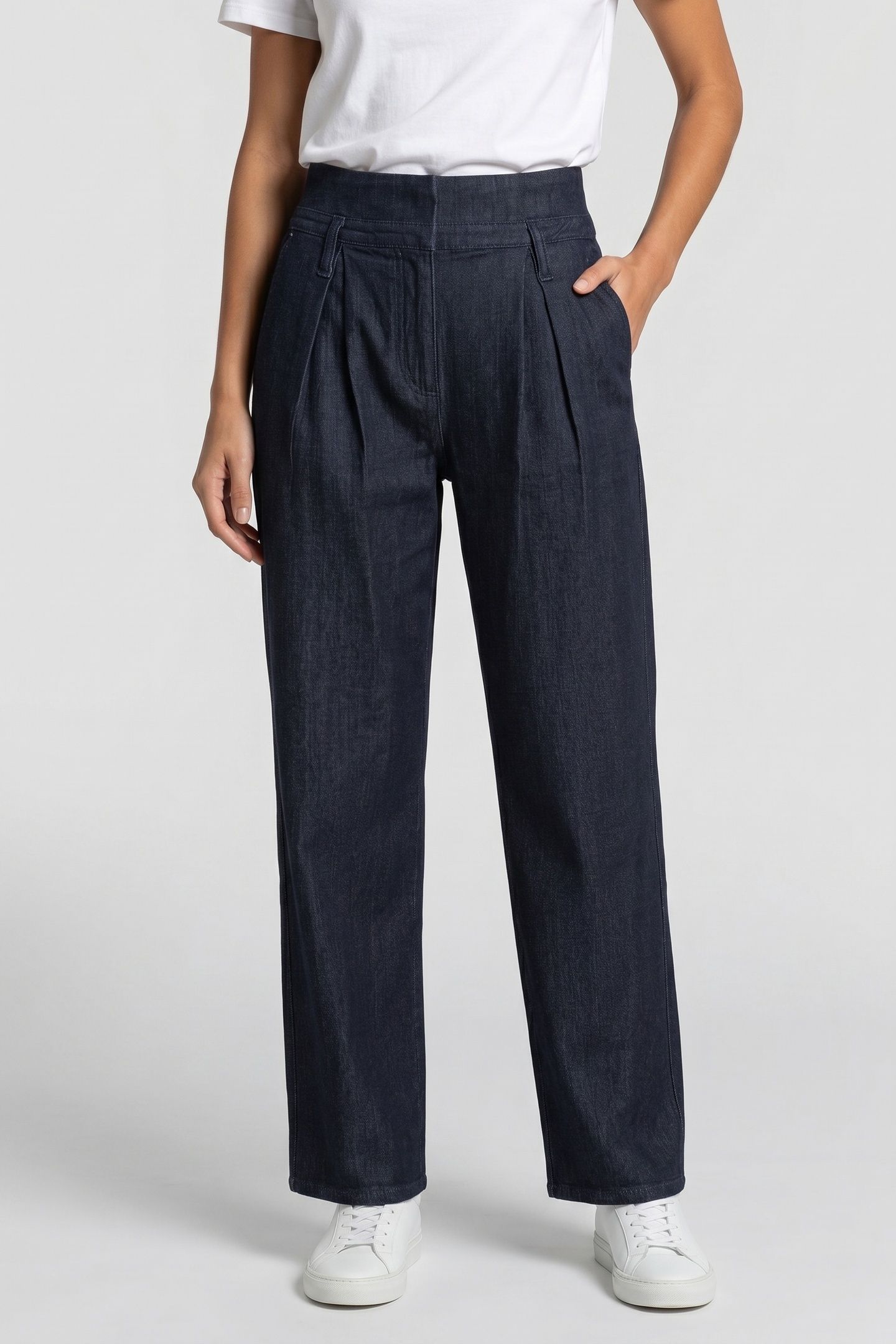 PLEATED PAPER BAG DENIM PANTS DARK BLUE 1