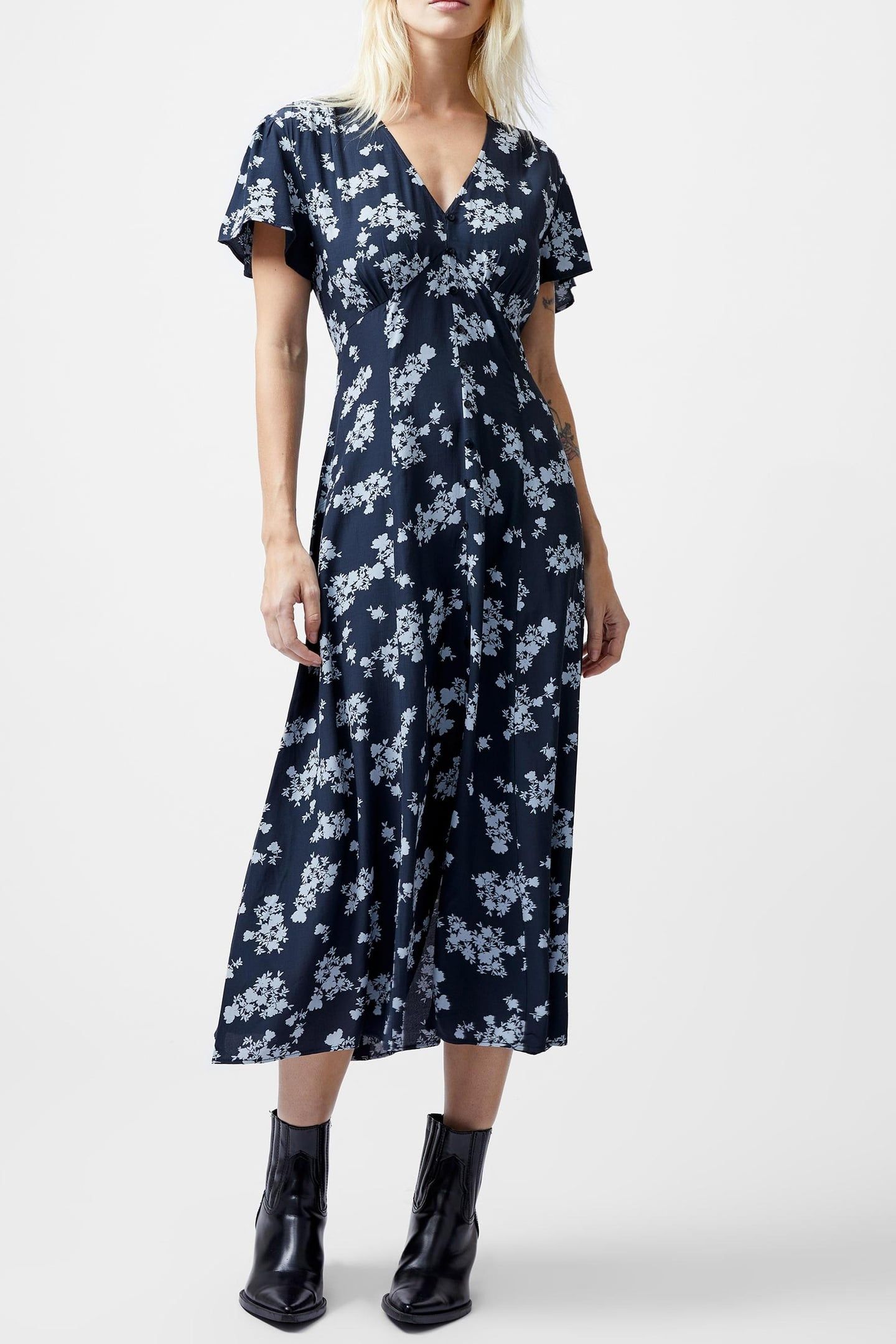RAQUEL S/S V NK DRESS NAVY 1