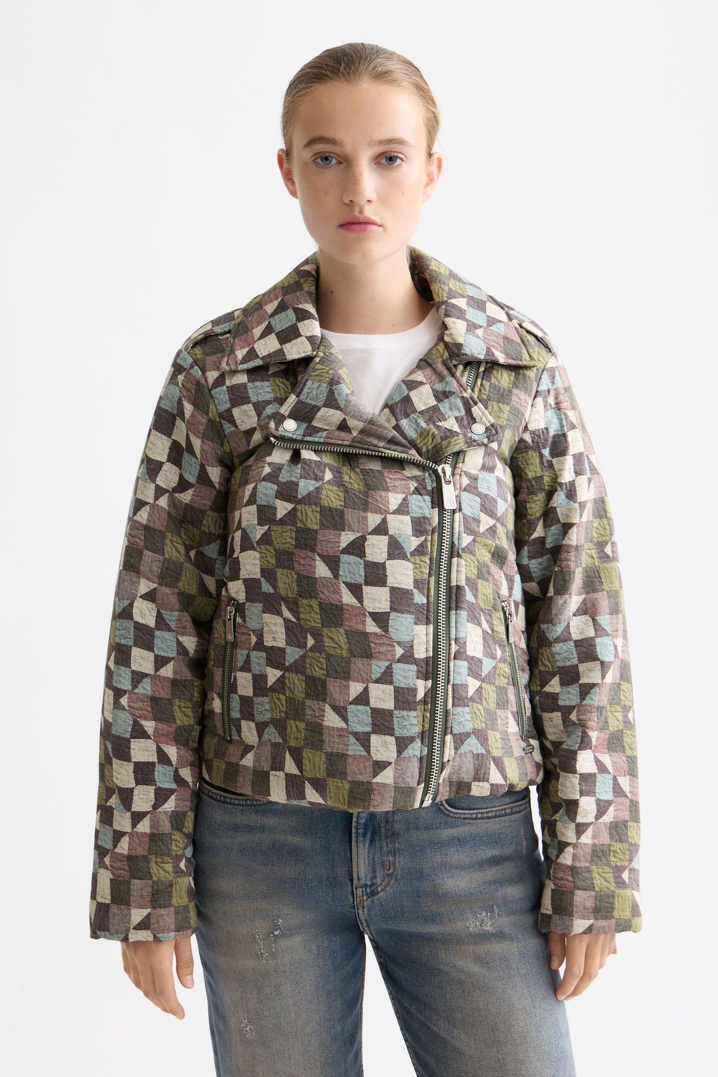 QUILTED BIKER JACKET MOUNTAINS PATCHWORK 2