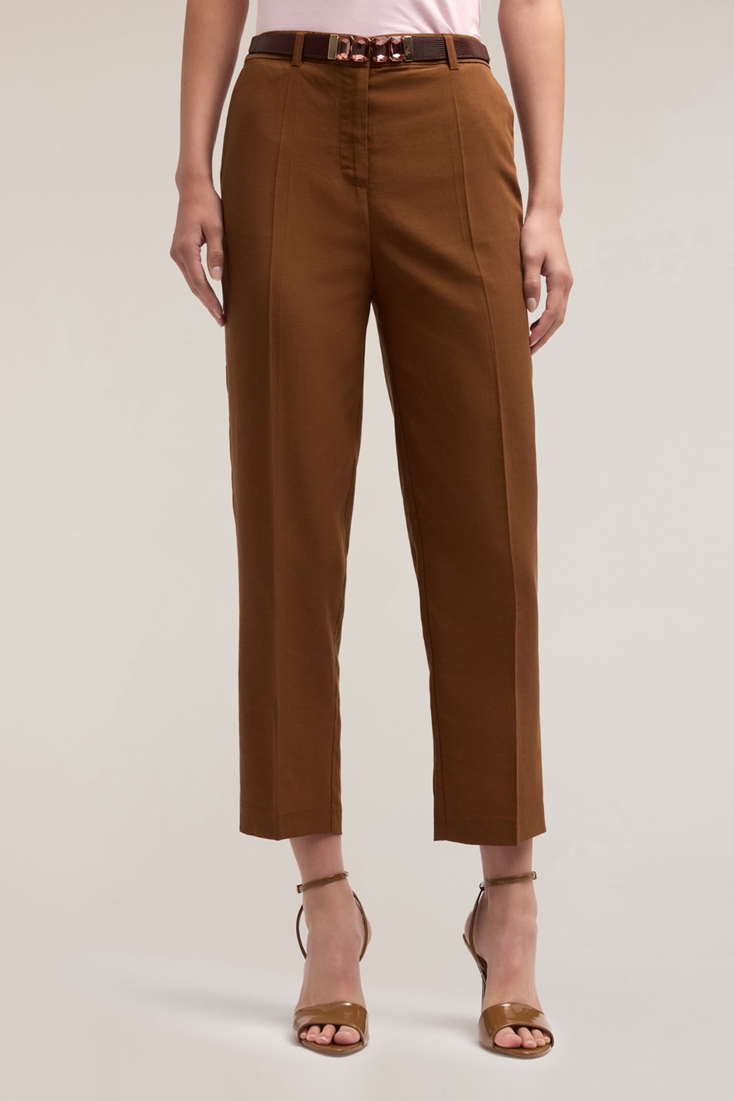 REGULAR FIT TROUSERS IN LYOCELL BLEND BROWN 1
