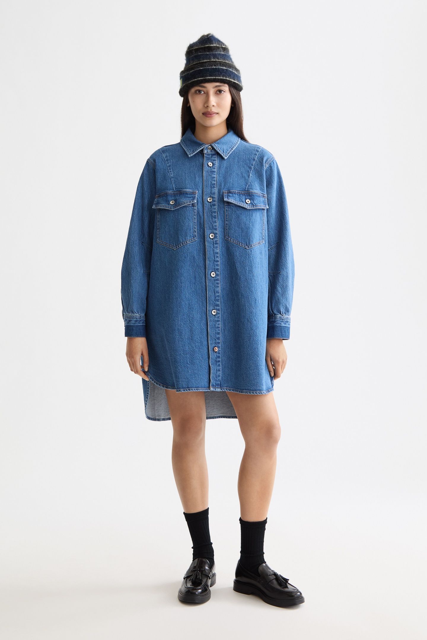 WASHED DENIM MINI SHIRTDRESS — ART FROM THE HEART 1