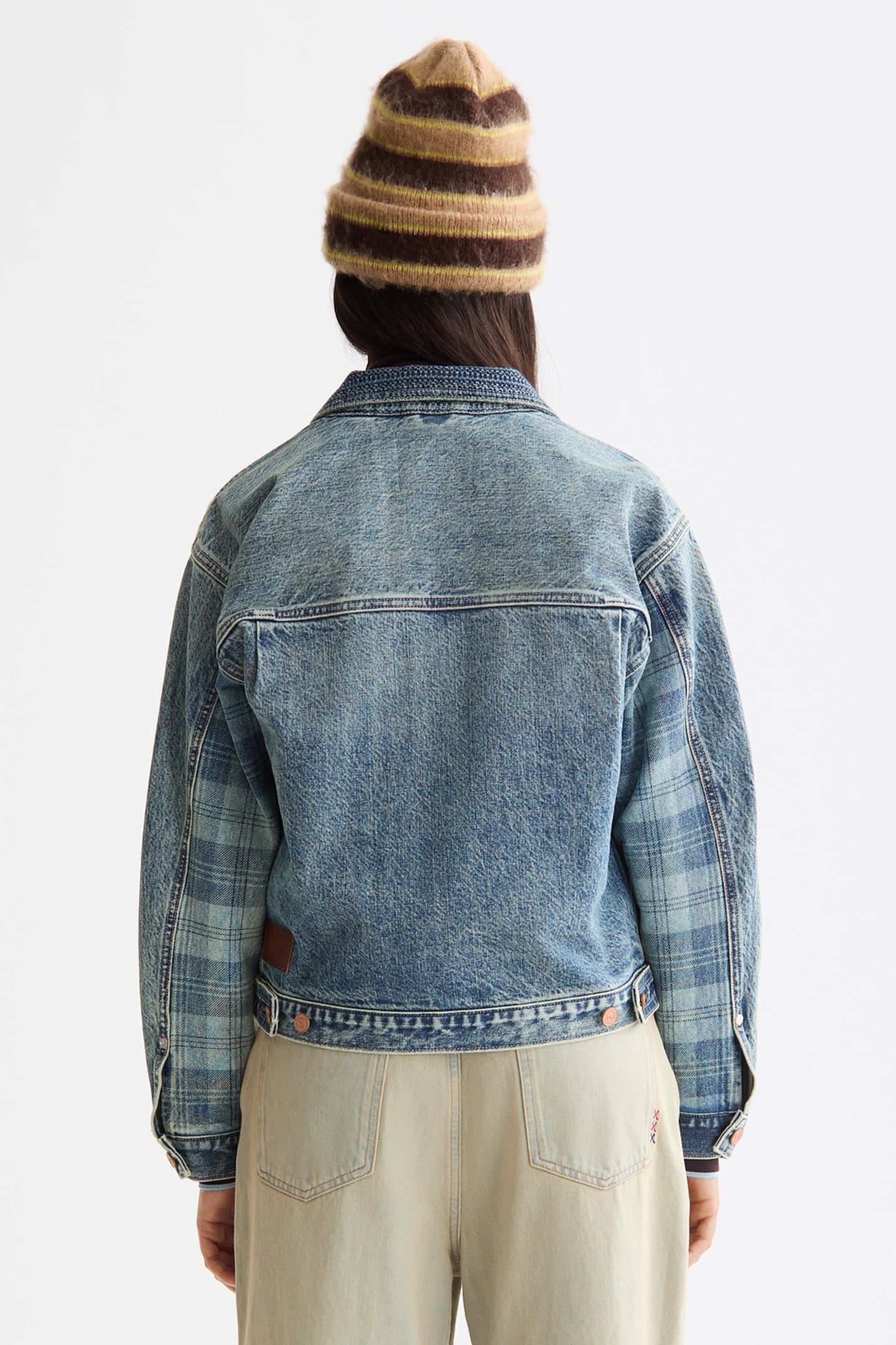 CUSTOMISED DENIM JACKET IN MIXED FABRIC - OUTDOOR BLUE OUTDO 3