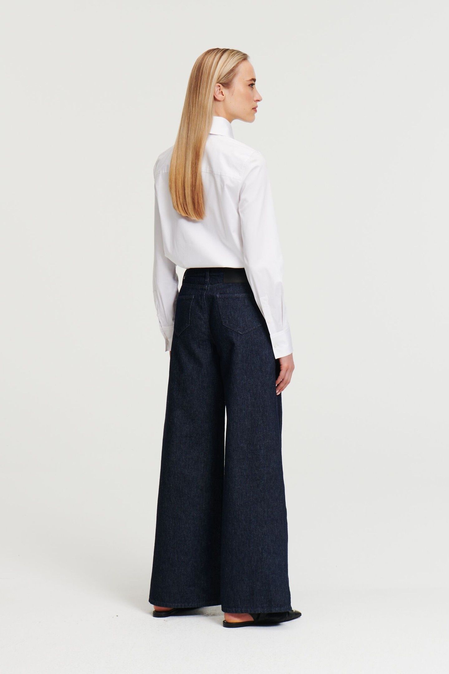 MID RISE WIDE LEG DENIM PANTS DARK BLUE 2