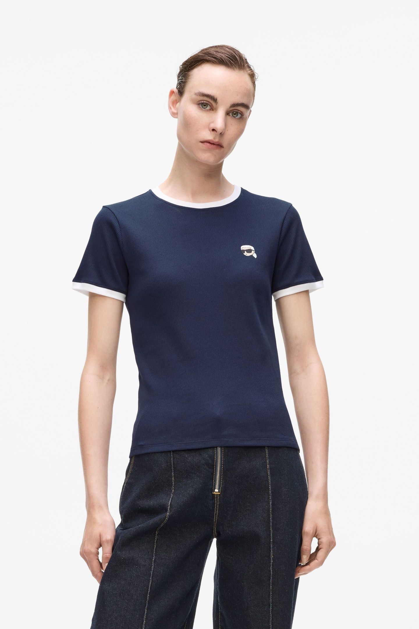 IKON PATCH SLIM FIT RIB TSHIRT EVENING BLUE 1