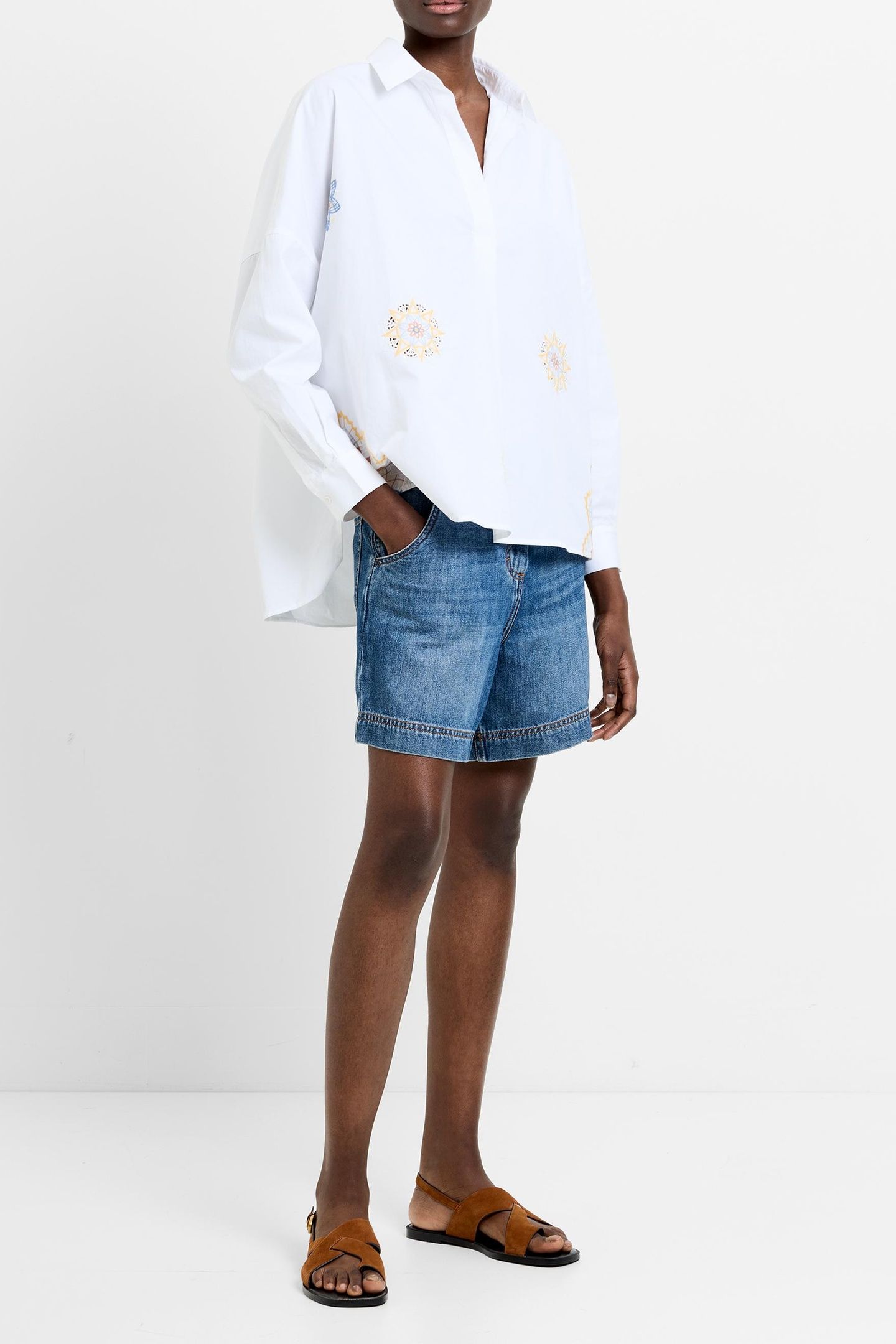 RHODES EMB POPLIN SHIRT WHITE MULTI 3