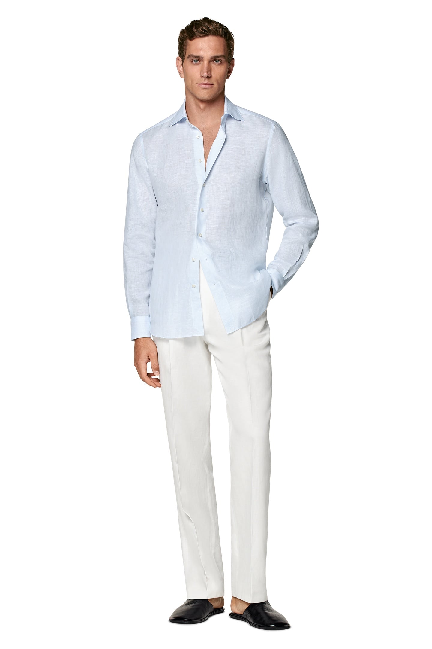 PURE LINEN LIGHT BLUE CASUAL SHIRTS LIGHT BLUE 1