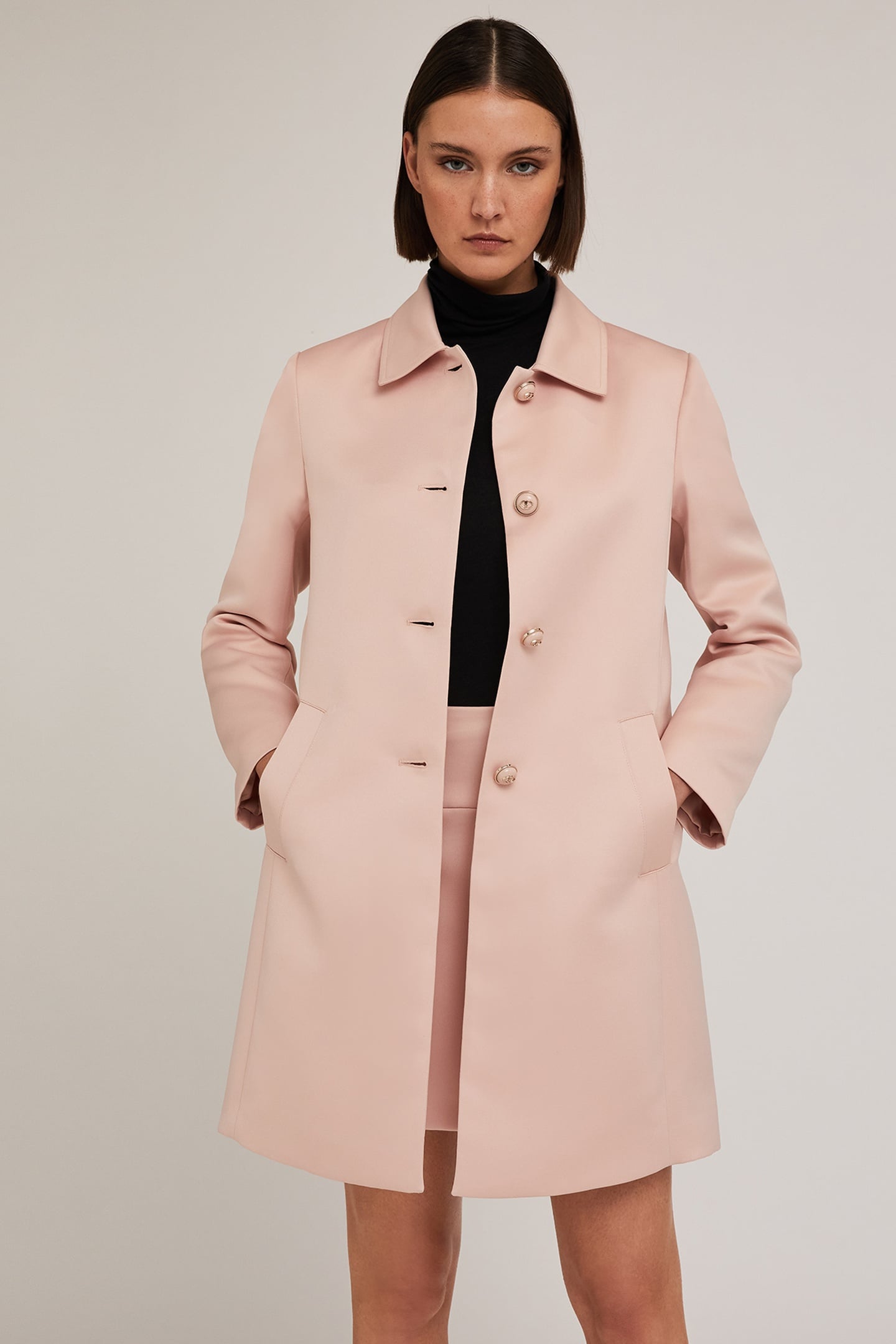 SINGLE-BREASTED COAT IN DUCHESSE SATIN POWDER PINK 1