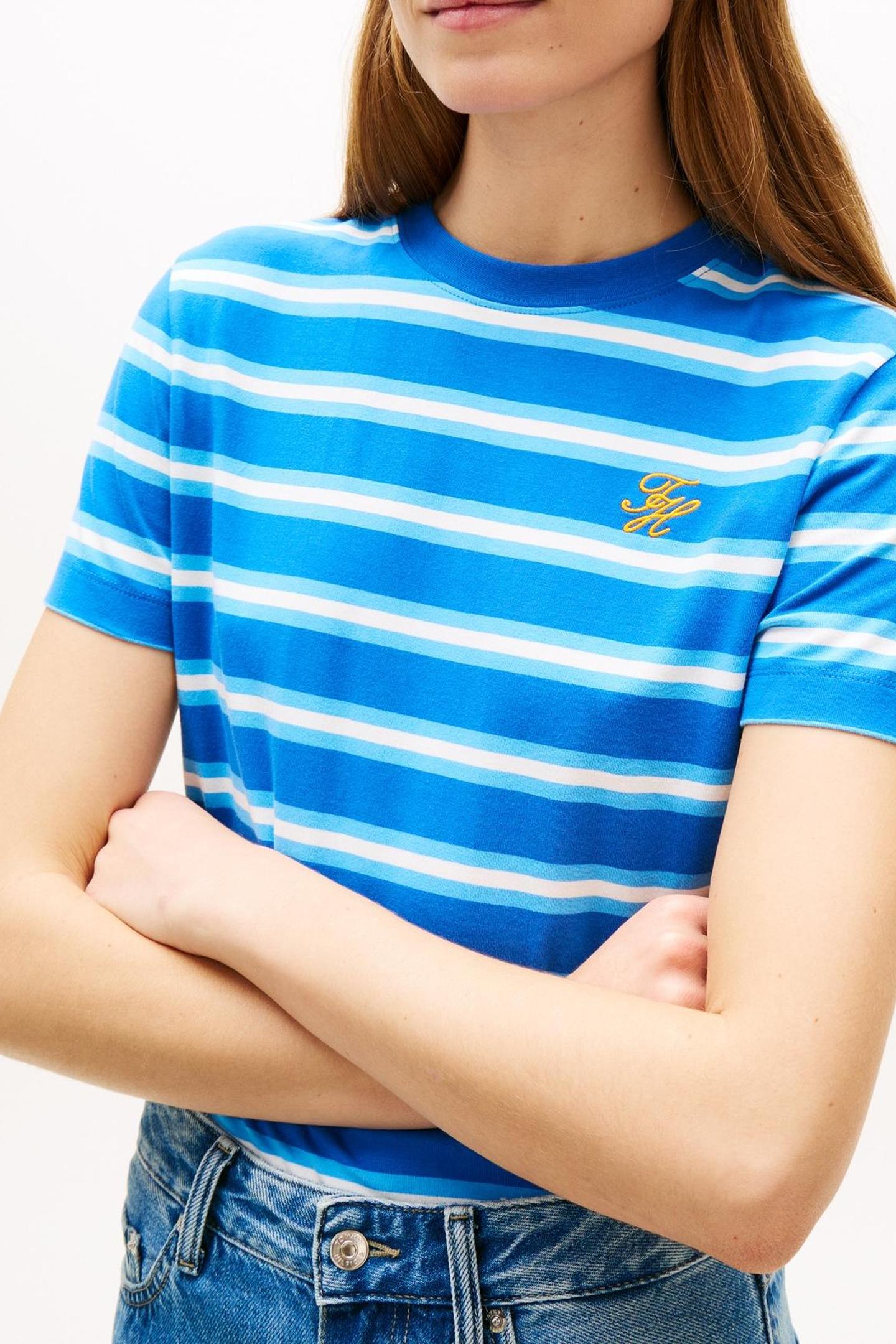 TH SCRIPT REGULAR C-NECK T-SHIRT PREPPY STRIPE BLUE ORBIT 5