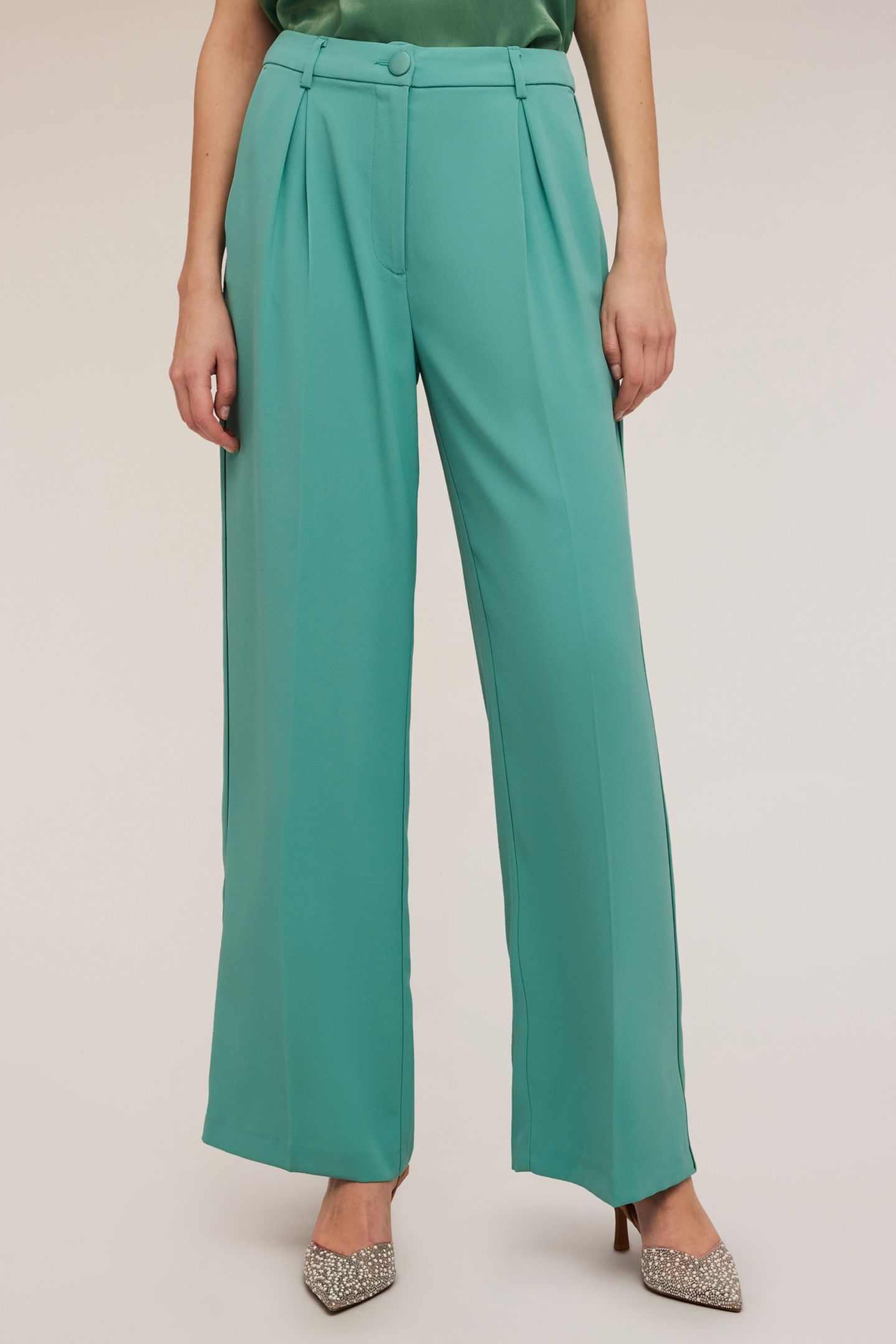 SATIN PALAZZO TROUSERS WITH SIDE PIPING AQUA GREEN 1