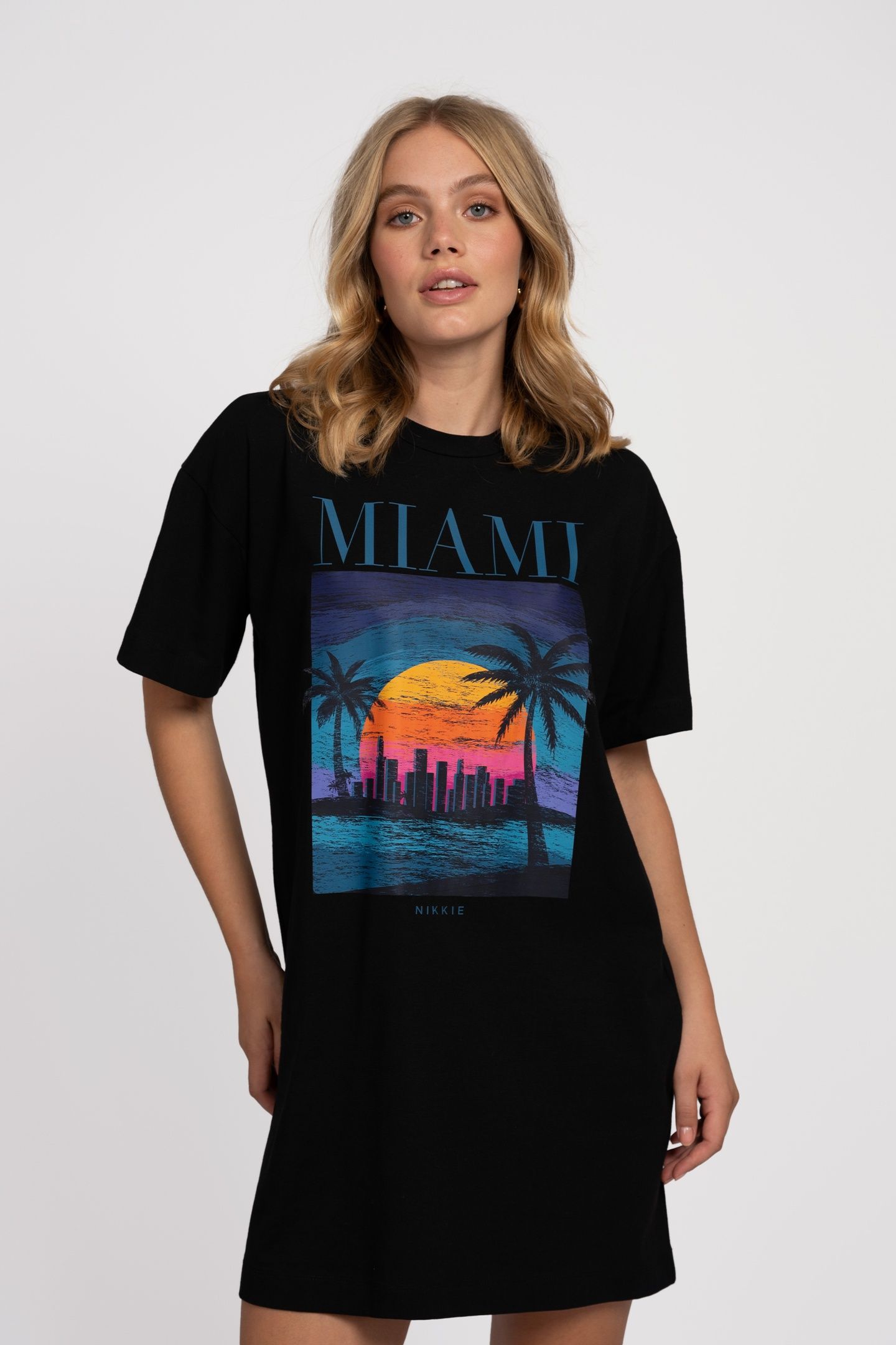 SUNSET DRAWING T-DRESS BLACK 1