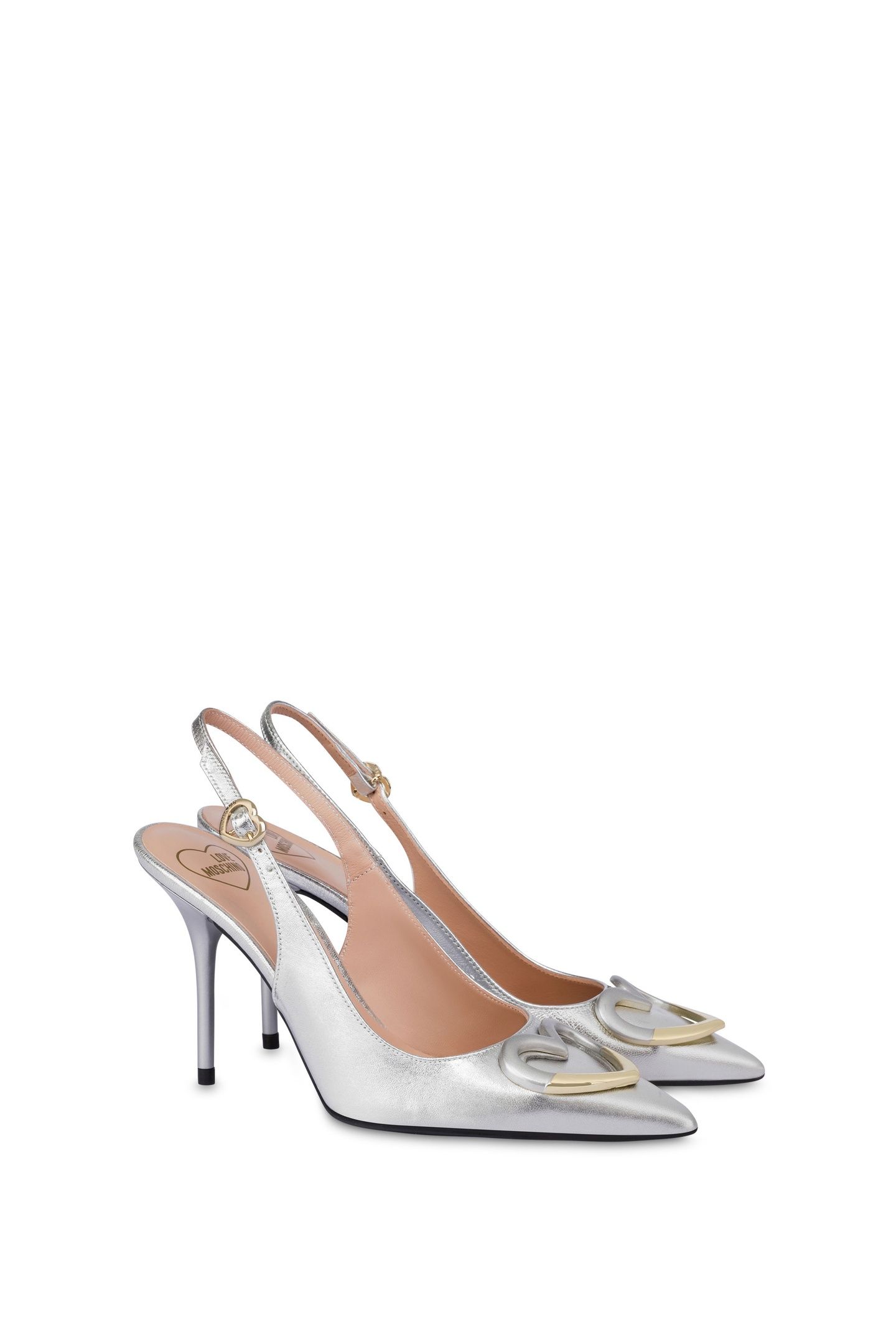 HEART PLAQUE LAMINATED NAPPA LEATHER SLINGBACK SILVER 4