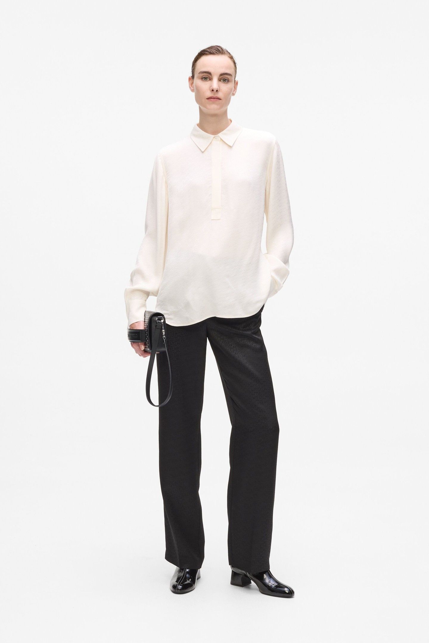 LOGO JACQUARD FLUID BLOUSE ELONGATED LOGO PRISTINE 3