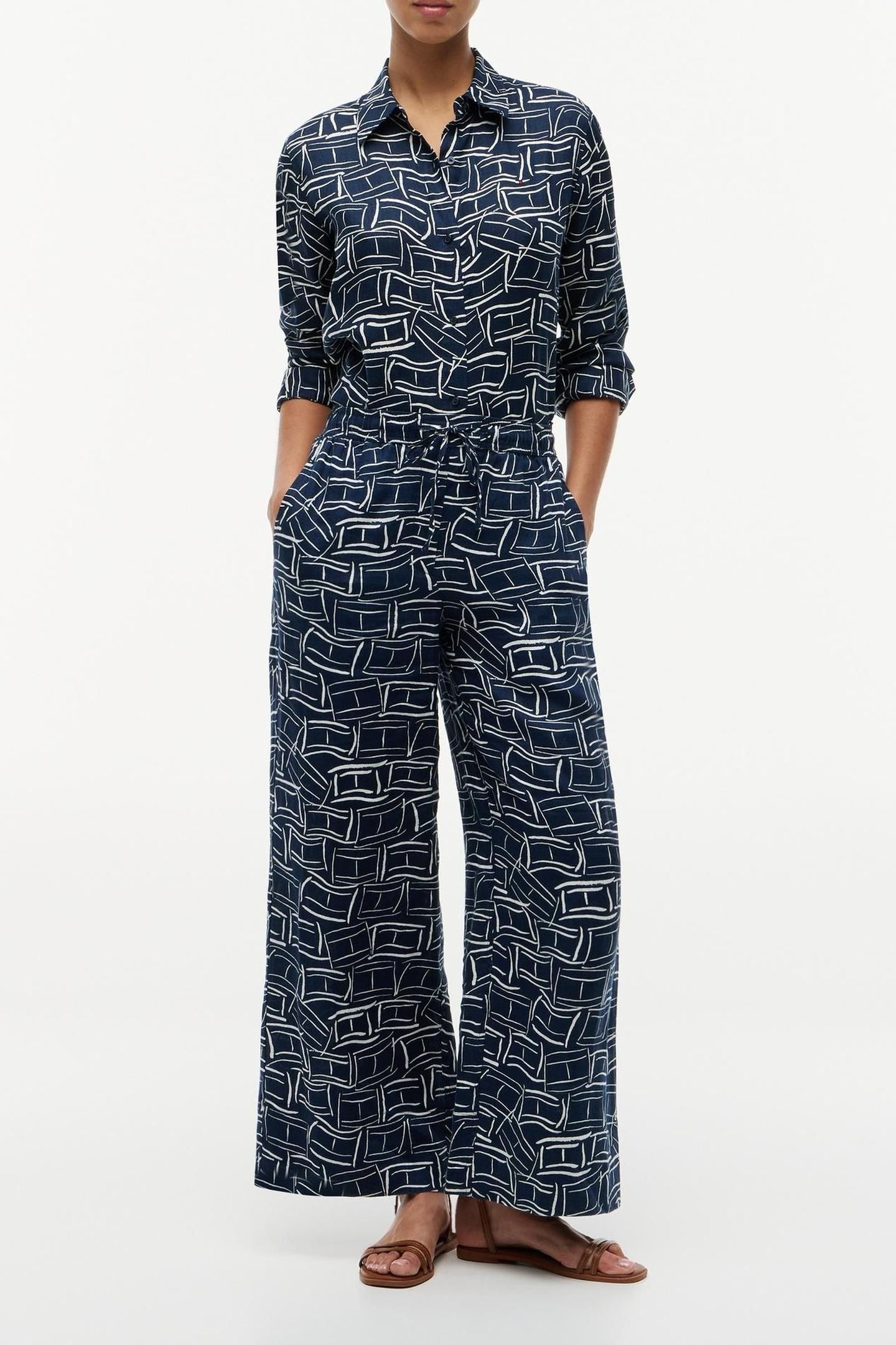 ESSENTIAL LINEN PULL ON PANTS FLAG FEATHERS DARK NIGHT NAVY 2