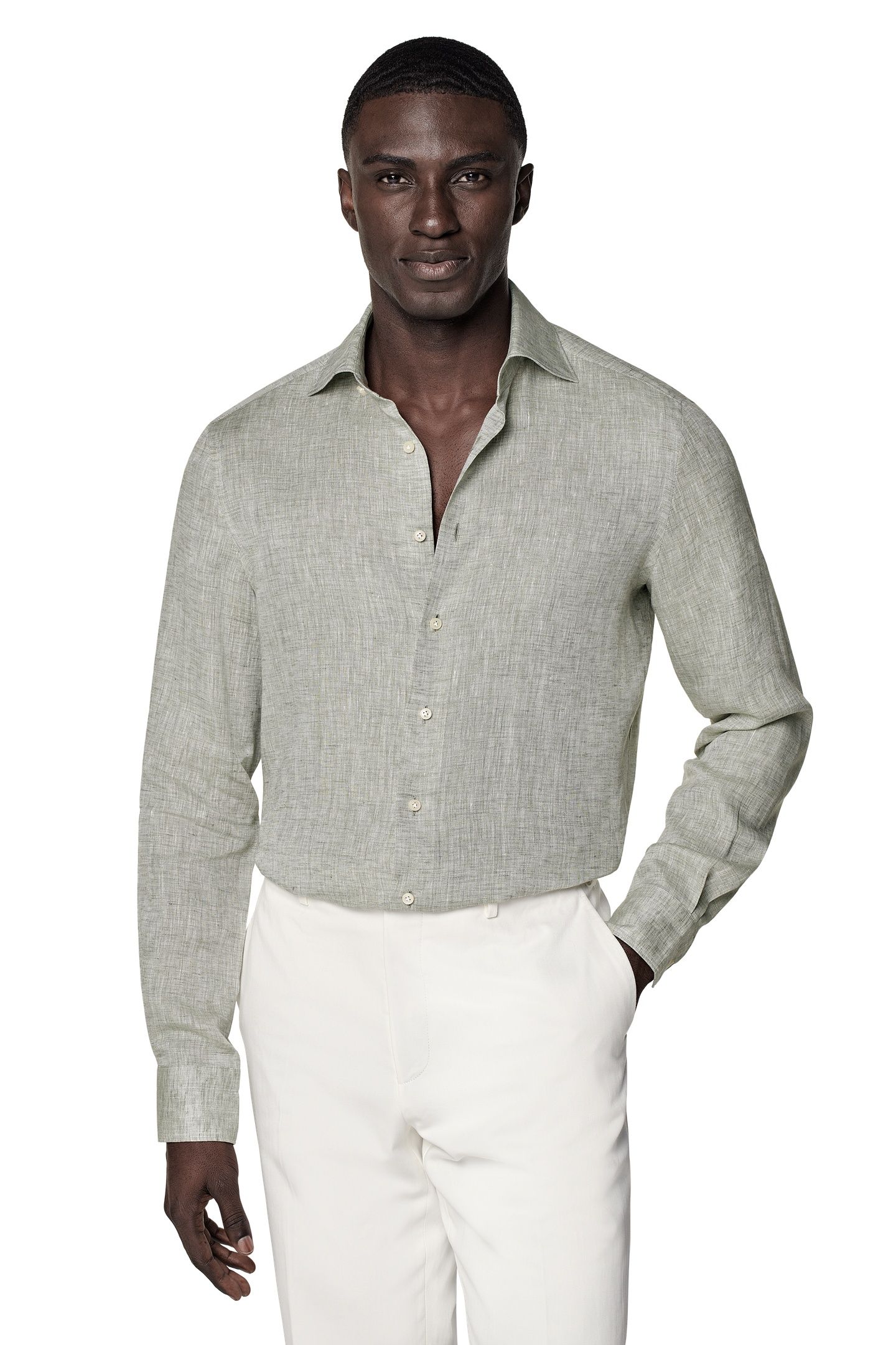 PURE LINEN OLIVE CASUAL SHIRTS LIGHT GREEN 3