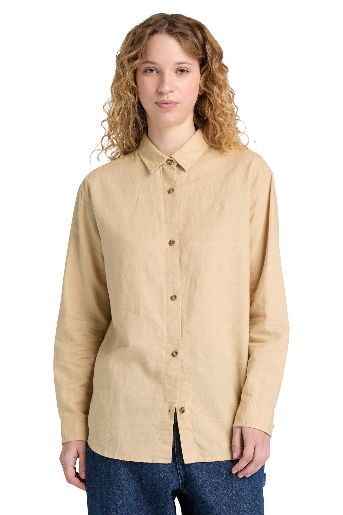 LINEN BLEND LONG-SLEEVE SHIRT MEDIUM BEIGE 1