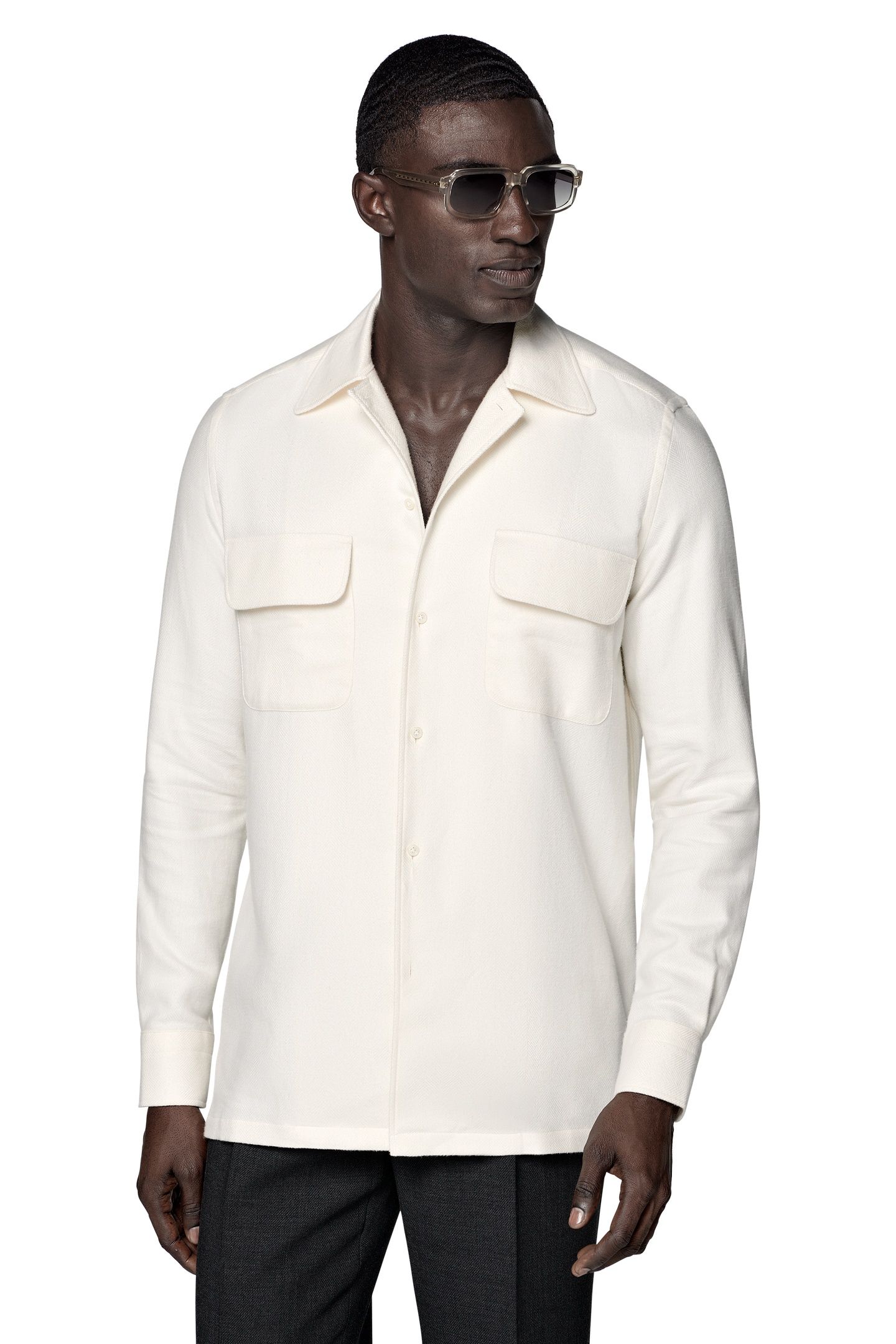 SAFARI HERRINGBONE CASUAL SHIRTS OFF-WHITE 2