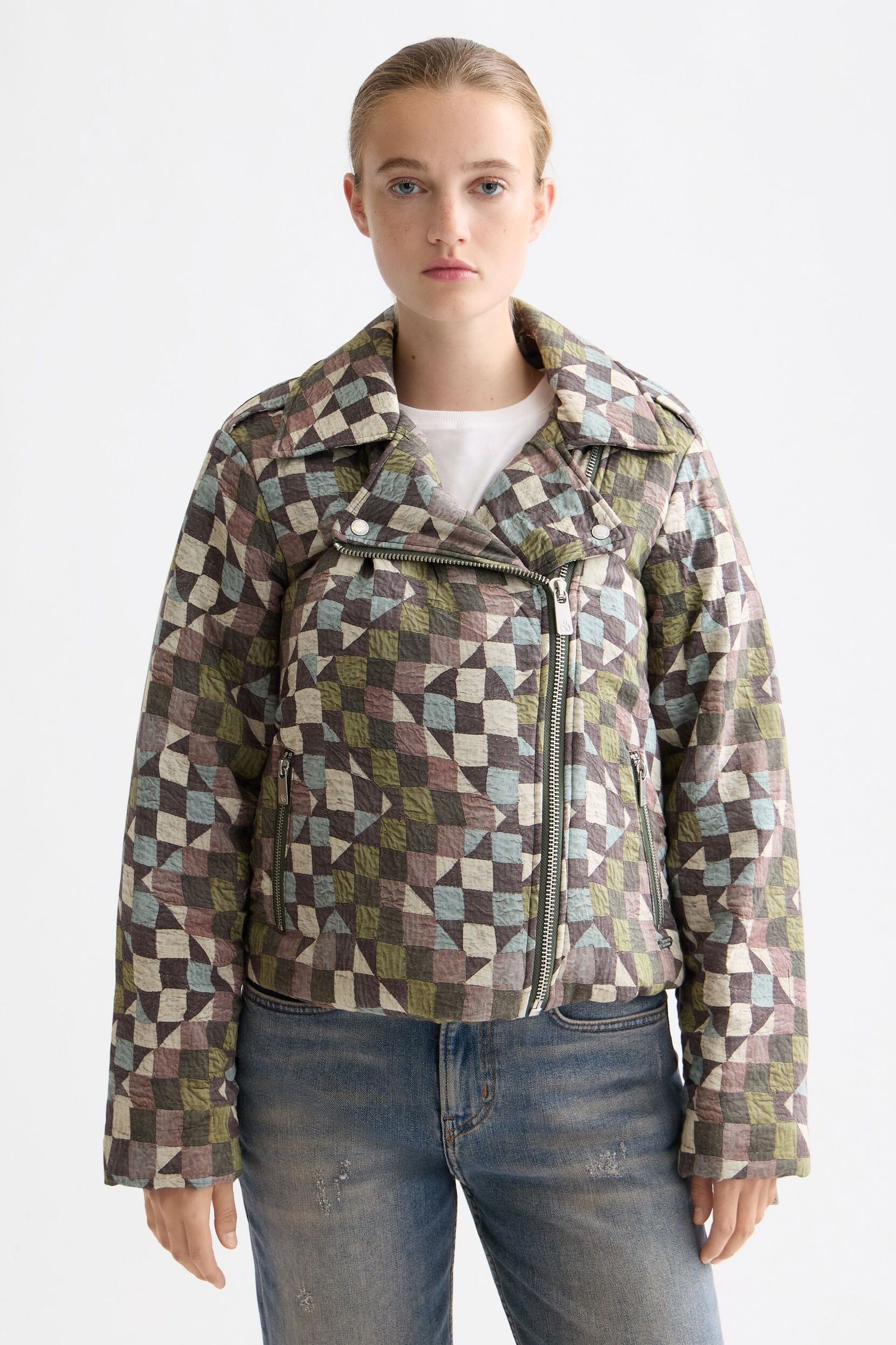 QUILTED BIKER JACKET MOUNTAINS PATCHWORK 4