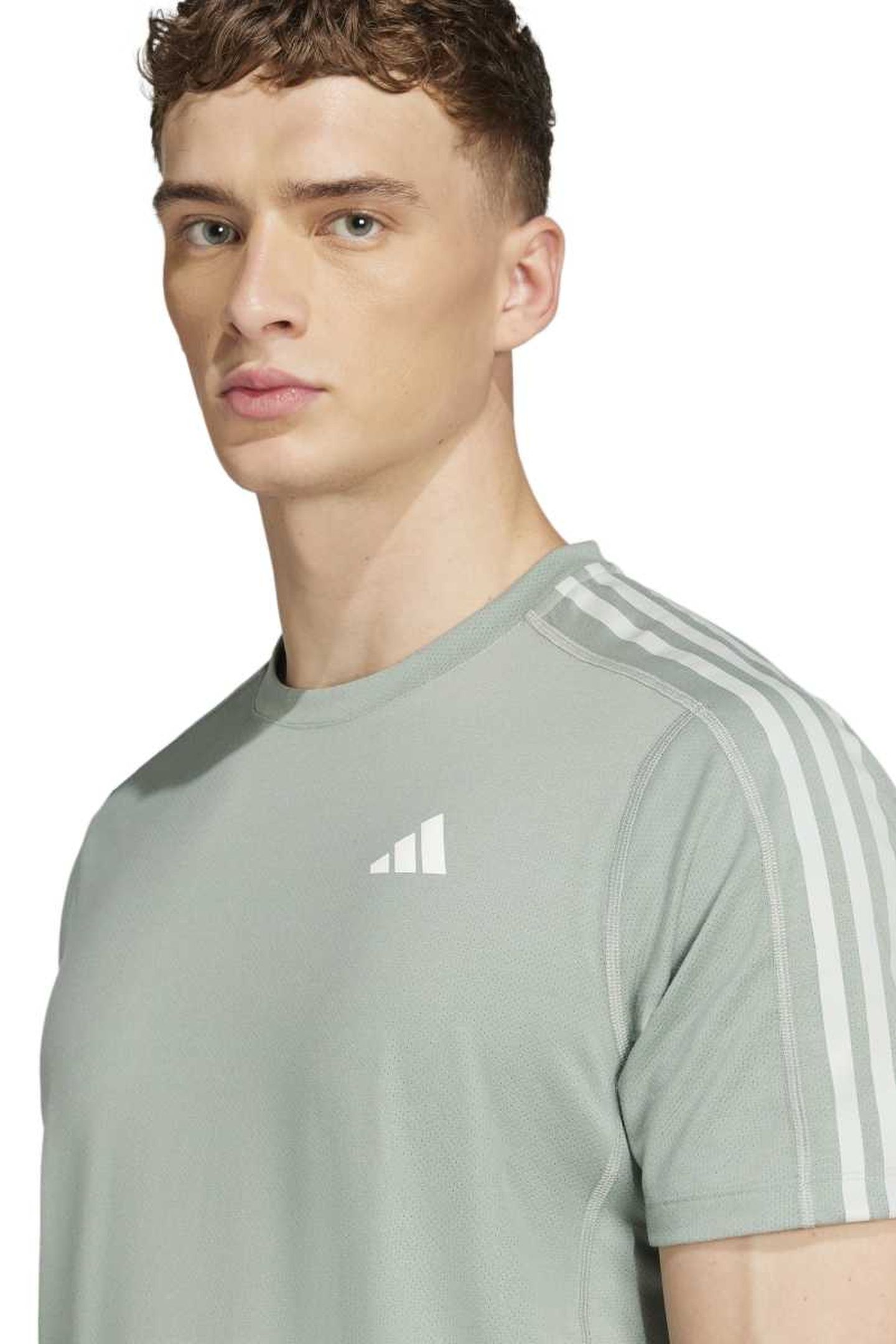 UNISEX PERFORMANCE OWN THE RUN 3 STRIPES T-SHIRT SILVER GREE 3