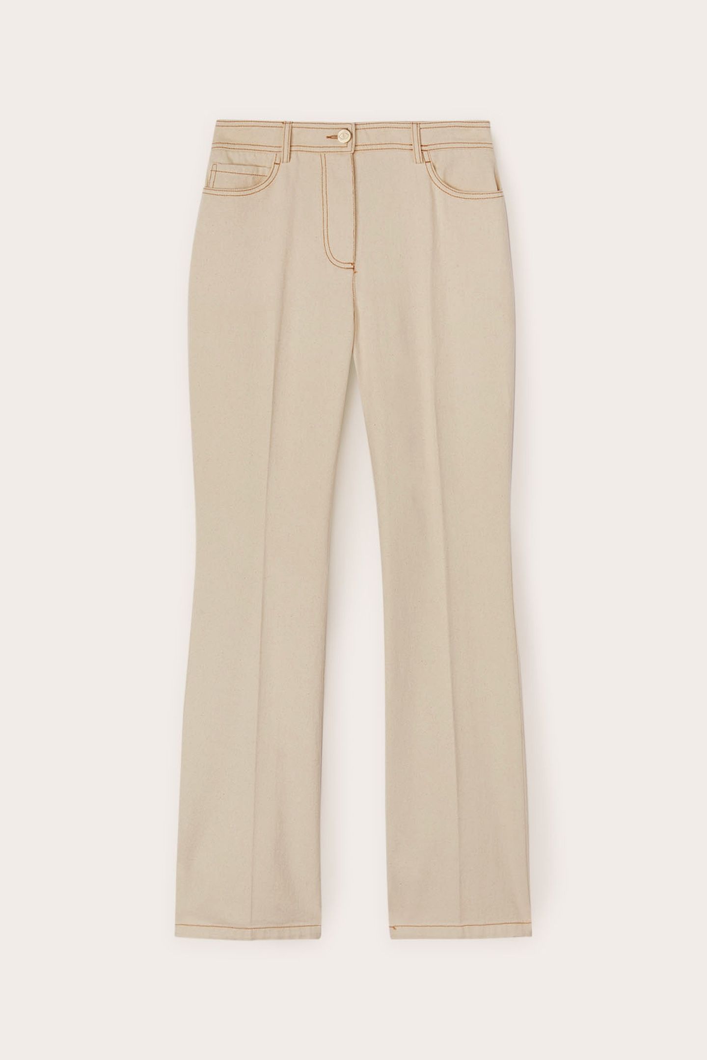 DRILL FLARED TROUSERS WITH CONTRAST STITCHING BEIGE 4