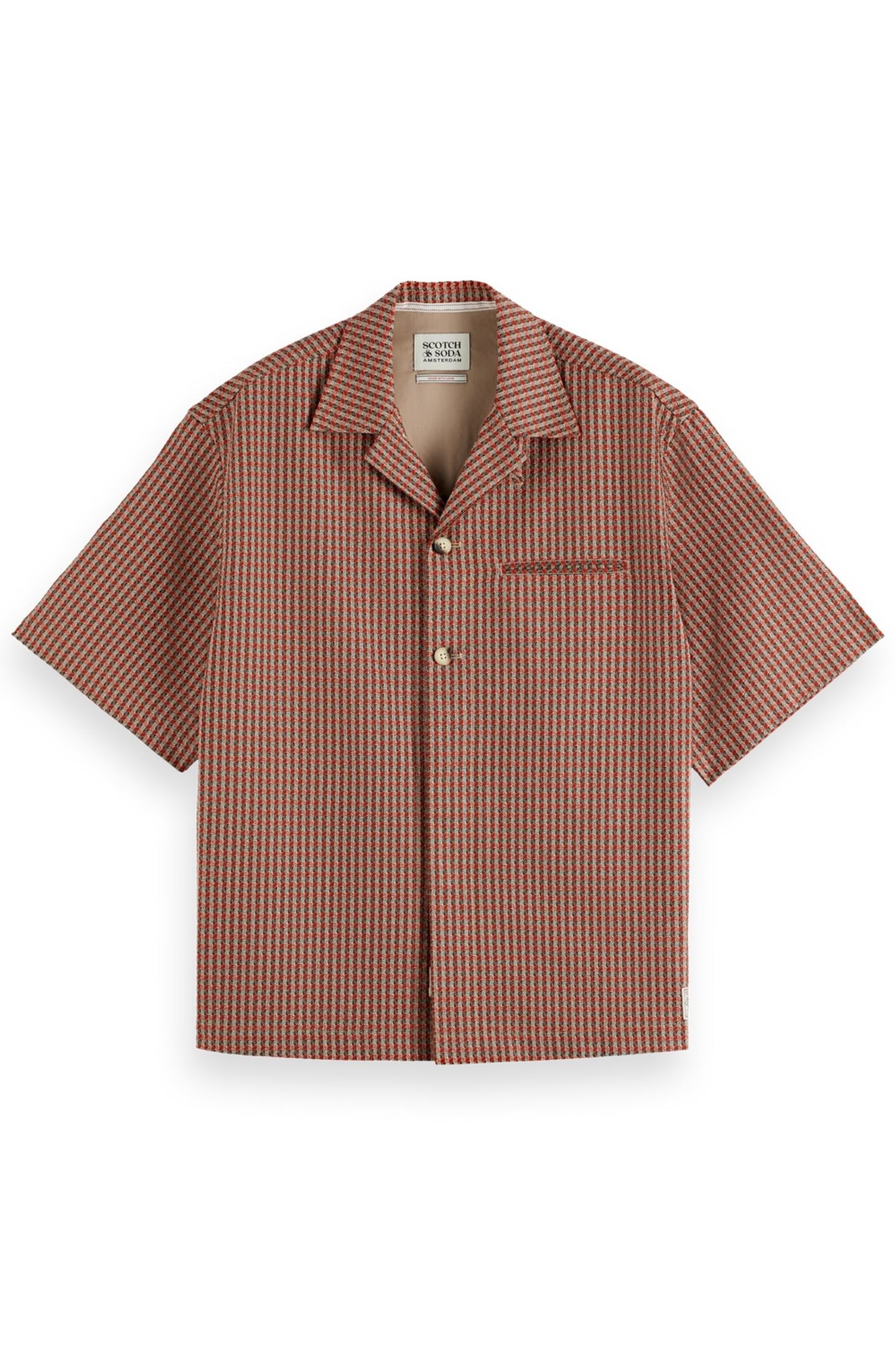 MICRO GEO PRINT SHORT-SLEEVED SHIRT AURORA RED MICRO CHECK 1