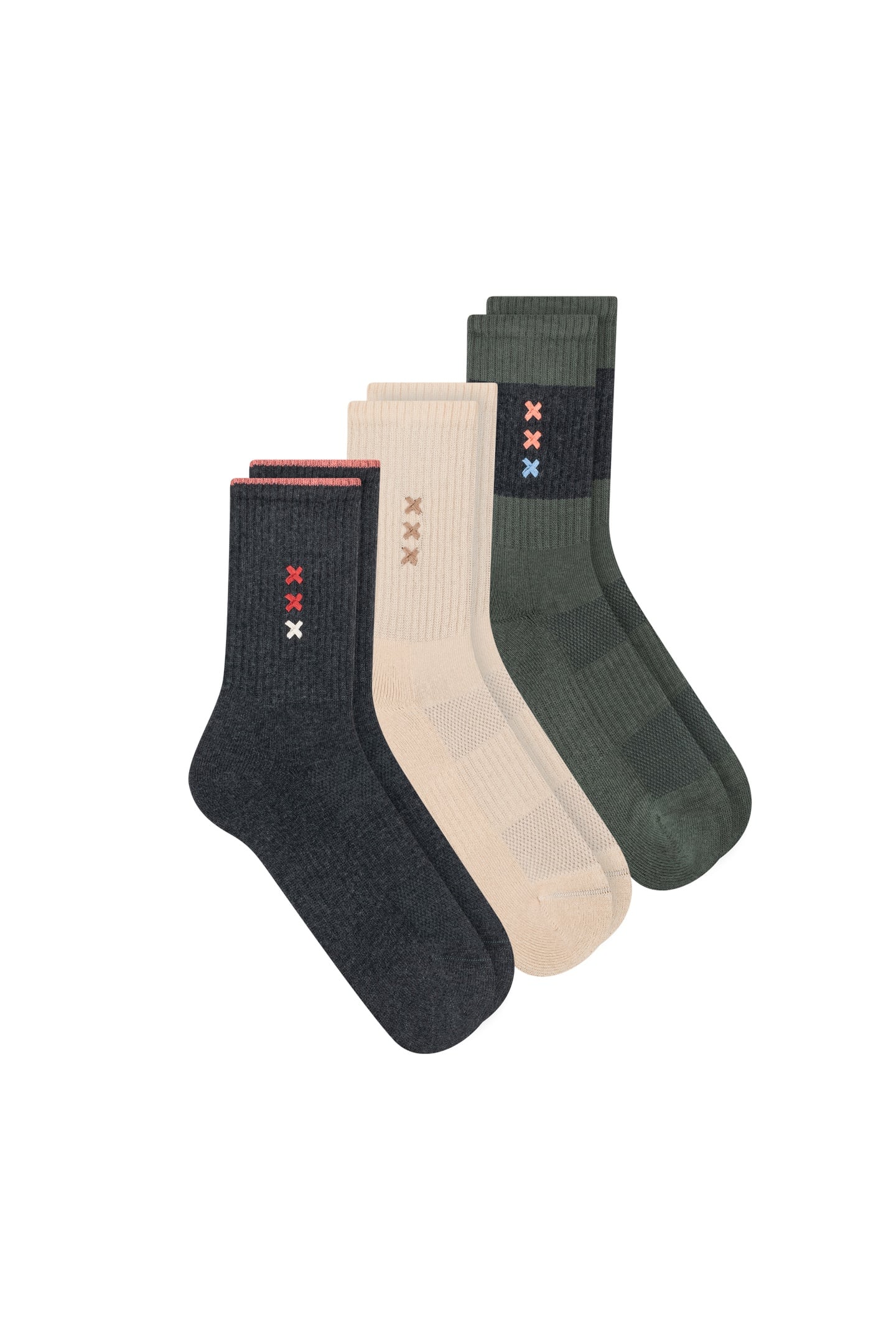 3PK WOMENS 1/2 TERRY CREW SOCKS DARK GREY 2