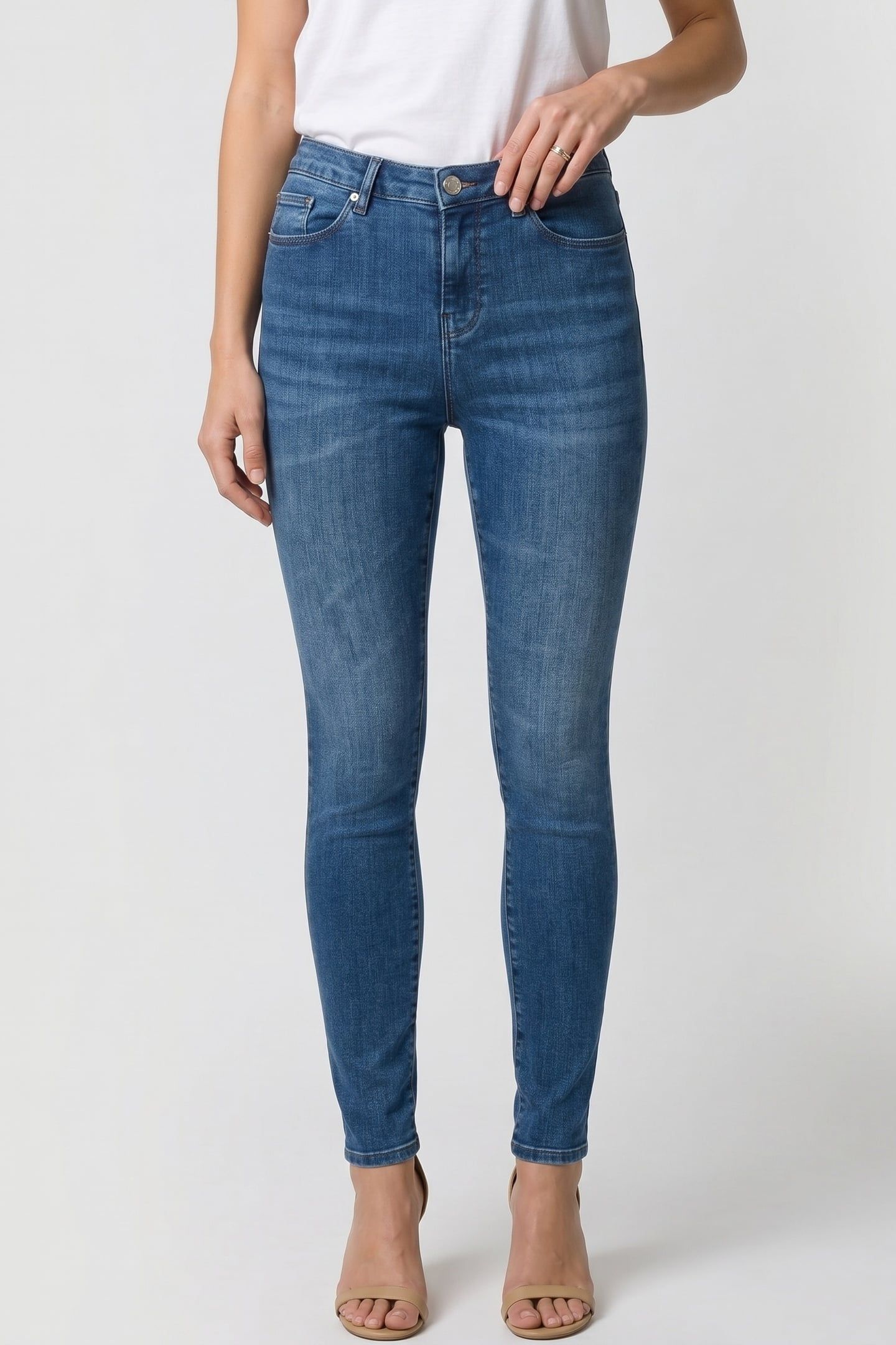 HIGH WAIST SKINNY DENIM PANTS DARK BLUE DENIM 1