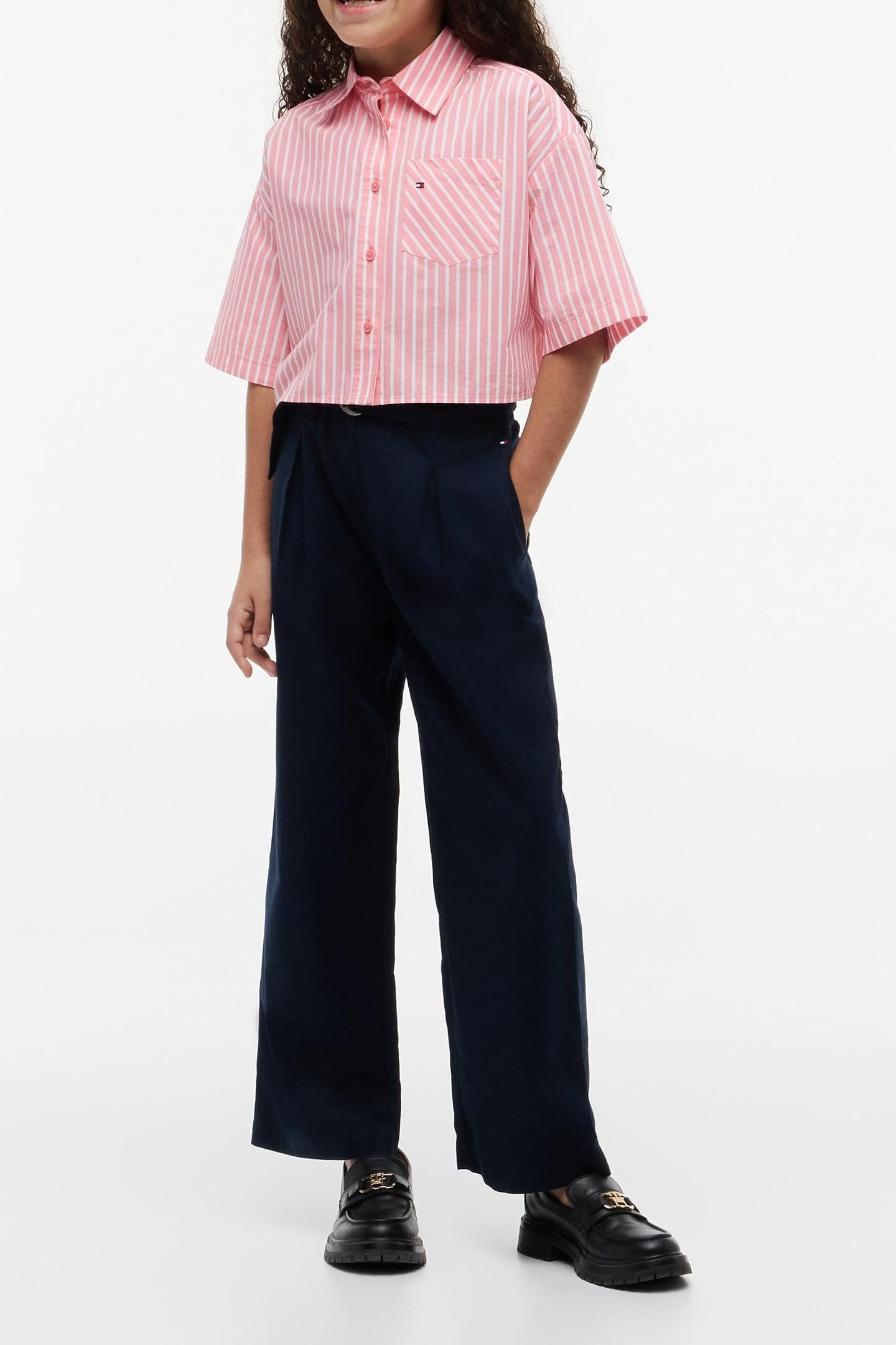 GIRLS PLEATED LINEN PANTS DARK NIGHT NAVY 2