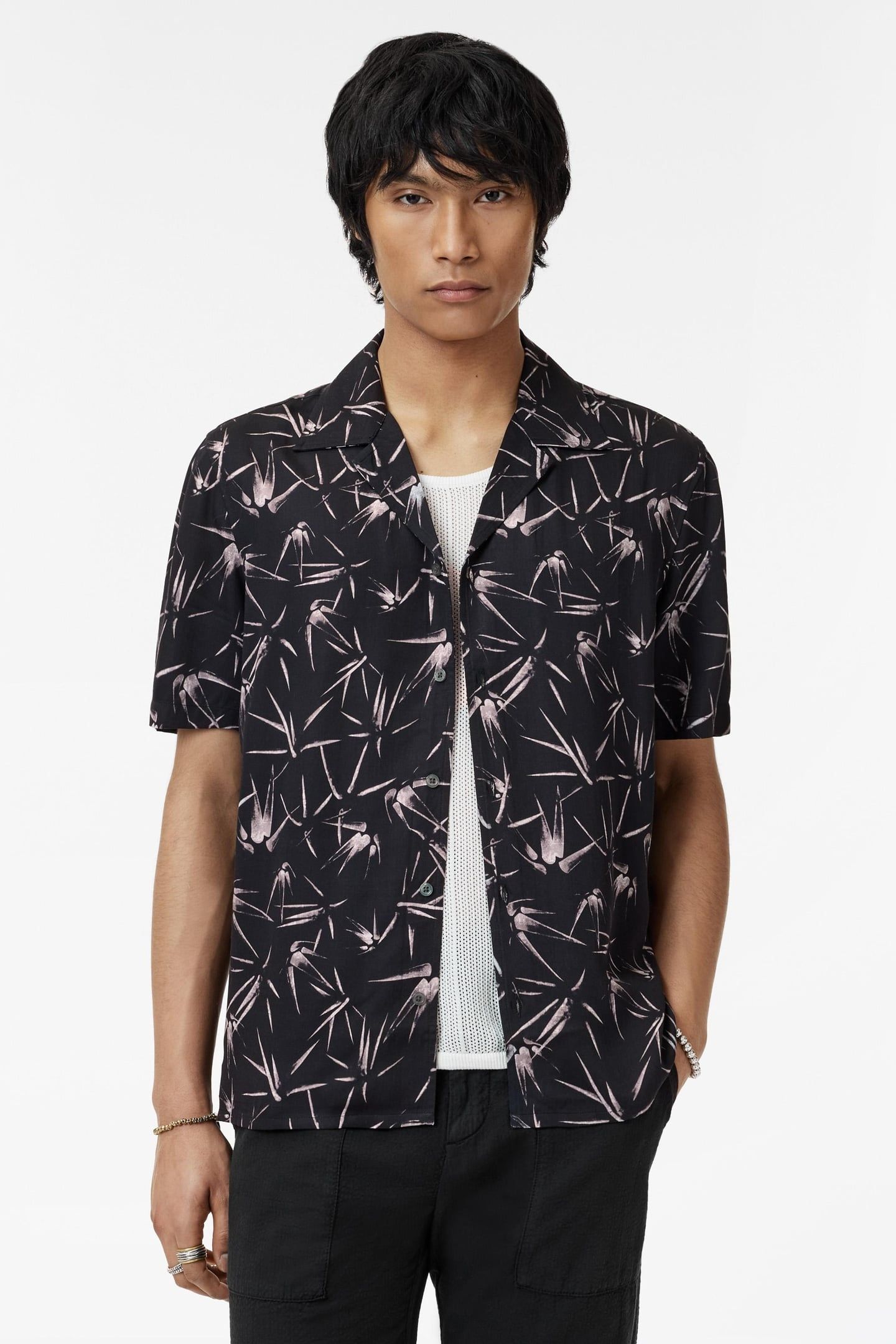 DAN CAMP COLLAR SHIRT IN THORN PRINT BLACK 1