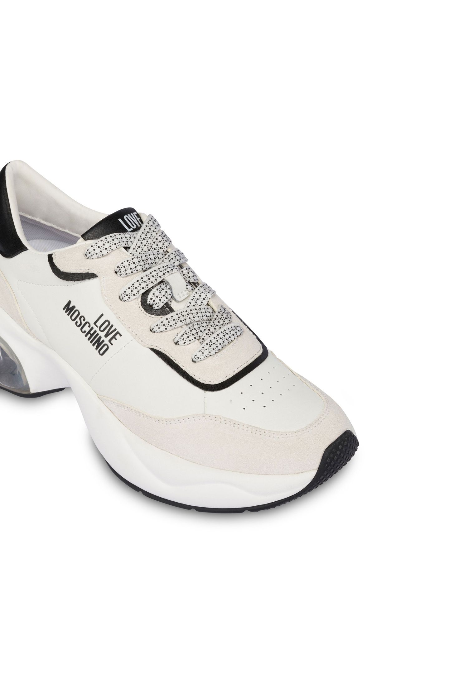 CRYSTAL LOVE CALFSKIN AND SPLIT LEATHER SNEAKERS WHITE 4