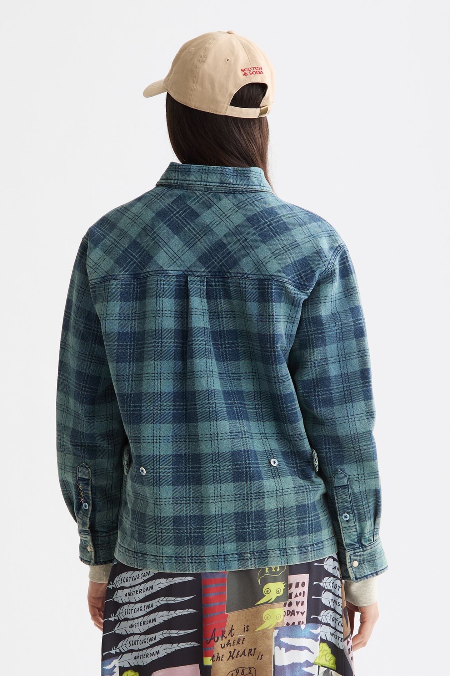 WASHED DENIM CHECKED LOOSE OVERSHIRT INDIGO CHECK 3
